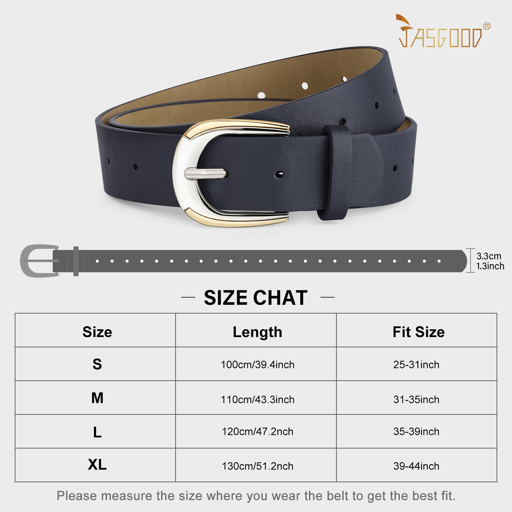 JASGOOD Leather Belts for Women Ladies Casual Belt for Jeans Pants Dresses with Gold and Silver Buckle