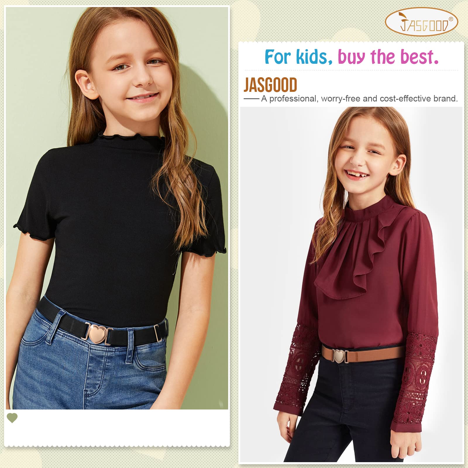 JASGOOD Elastic Belts for Toddler Kids Adjustable Boys Girls Teens Stretch Belts with Heart Buckle for Back to School - JASGOOD OFFICIAL