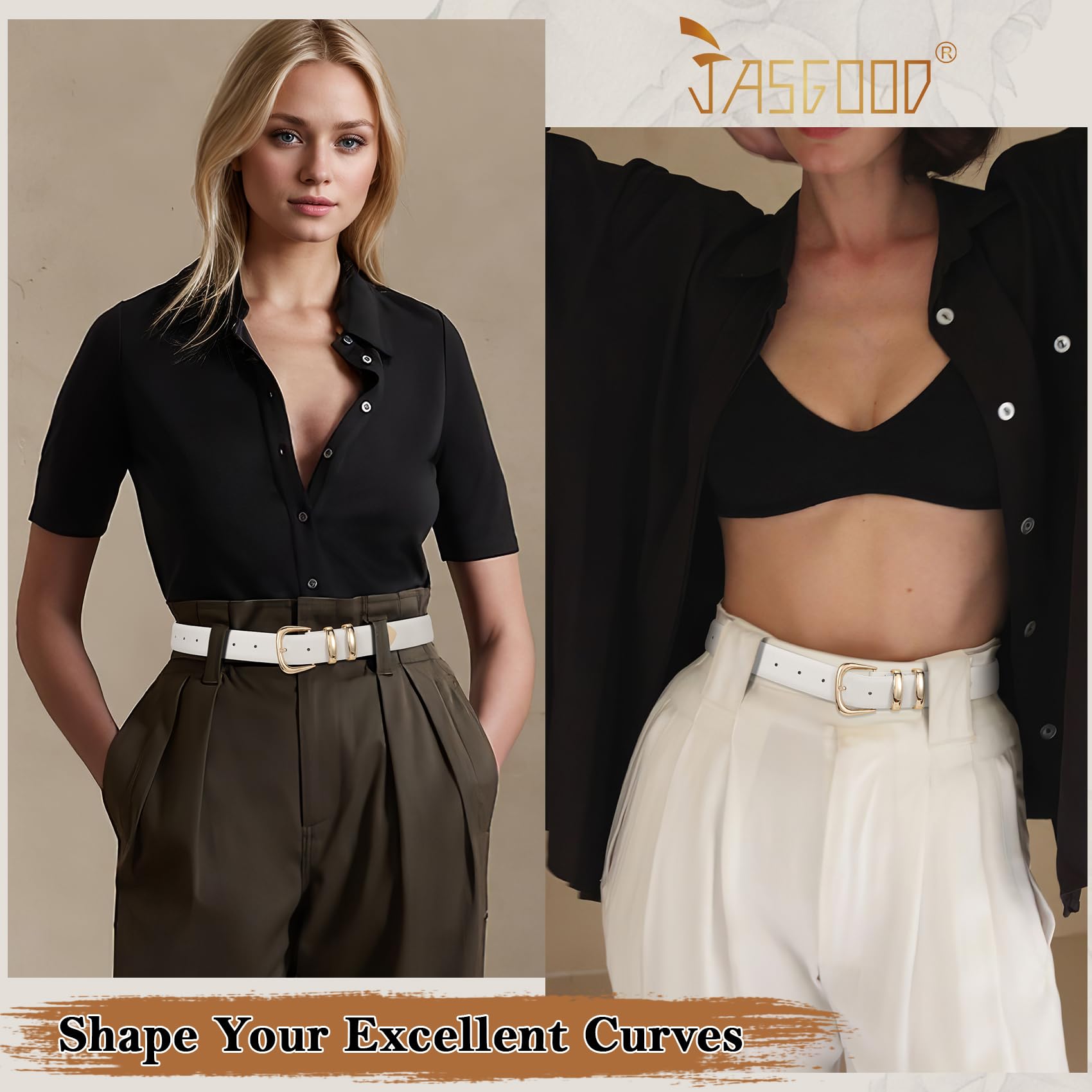 JASGOOD Women's Leather Belts Fashion Leather Waist Belt with Gold Buckle Elegant Ladies Belts for Jeans Dress