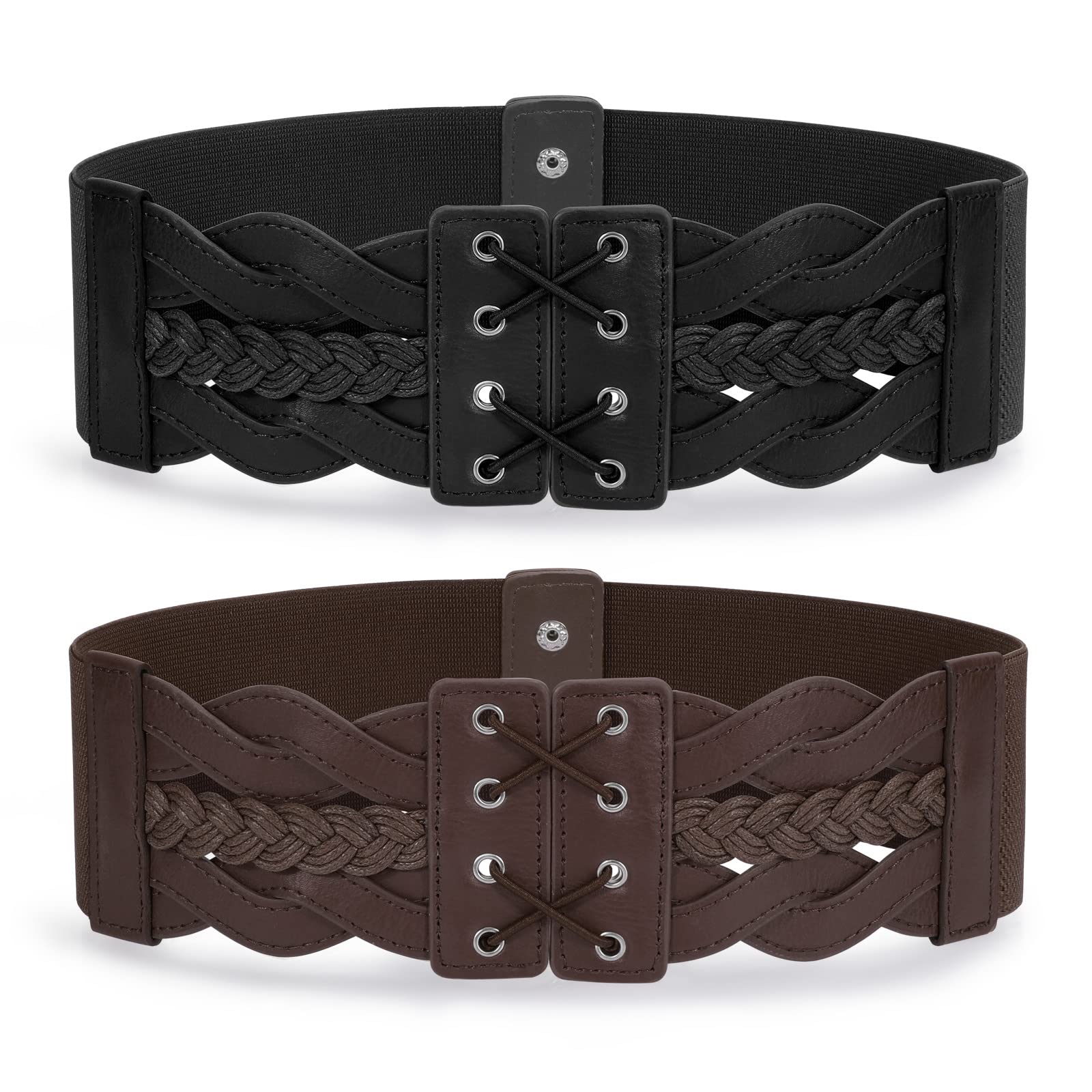 JASGOOD 2 Pack Women Wide Elastic Dress Belts Vintage Stretchy Belt Fashion Waist Belt for Ladies Dresses