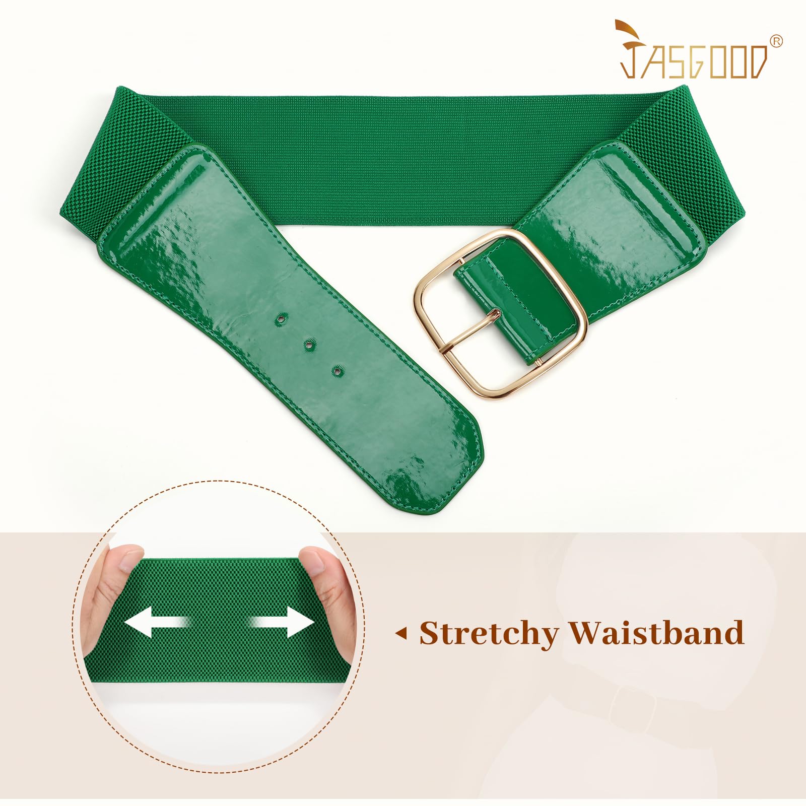 JASGOOD Women Elastic Wide Belt Ladies Stretchy Waist Belt with Square Buckle for Dress