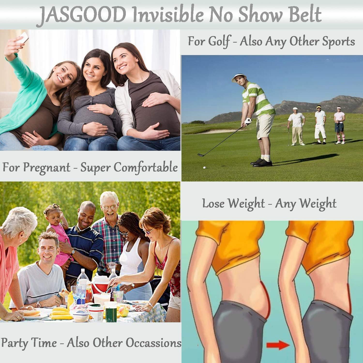JASGOOD No Show Stretch Belt for Women Easily Adjustable Elastic Flat Buckle Belt