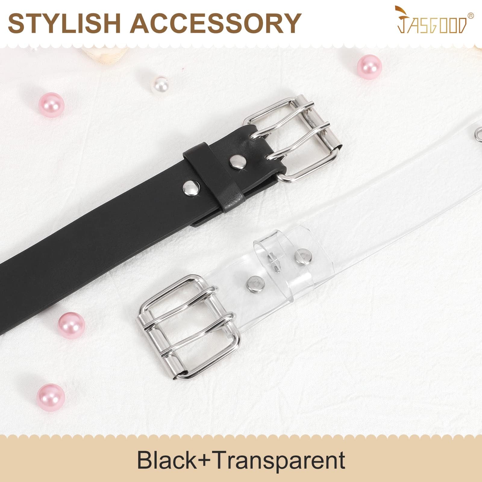 JASGOOD 2 Pack Kids Double Grommet Belt for Girls and Boys, PU Leather Kids Double Studded Holes Belt for Jeans Pants