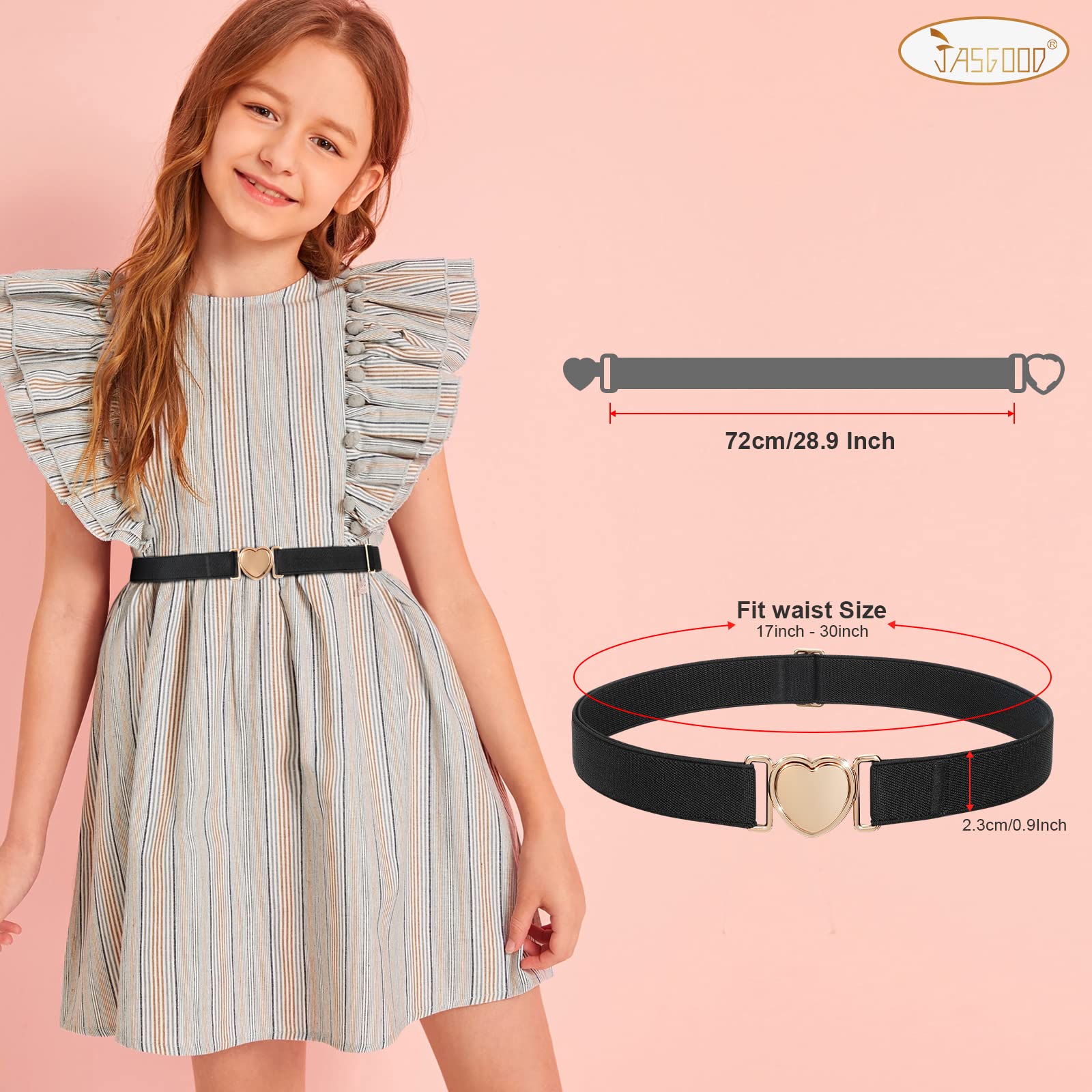 JASGOOD Elastic Belts for Toddler Kids Adjustable Boys Girls Teens Stretch Belts with Heart Buckle for Back to School - JASGOOD OFFICIAL