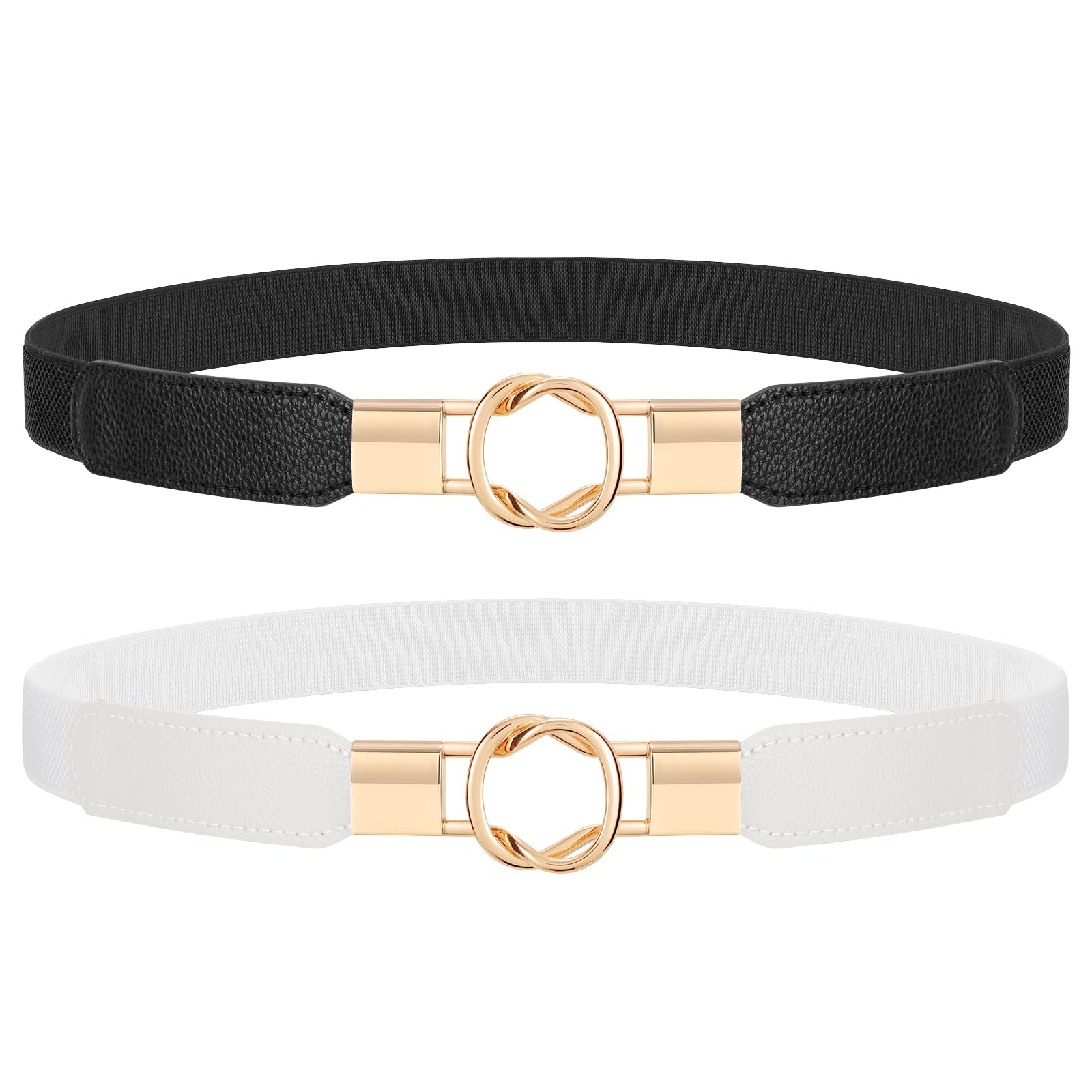 JASGOOD Women Retro Elastic Stretchy Metal Buckle Skinny Waist Belt 1 inch Wide