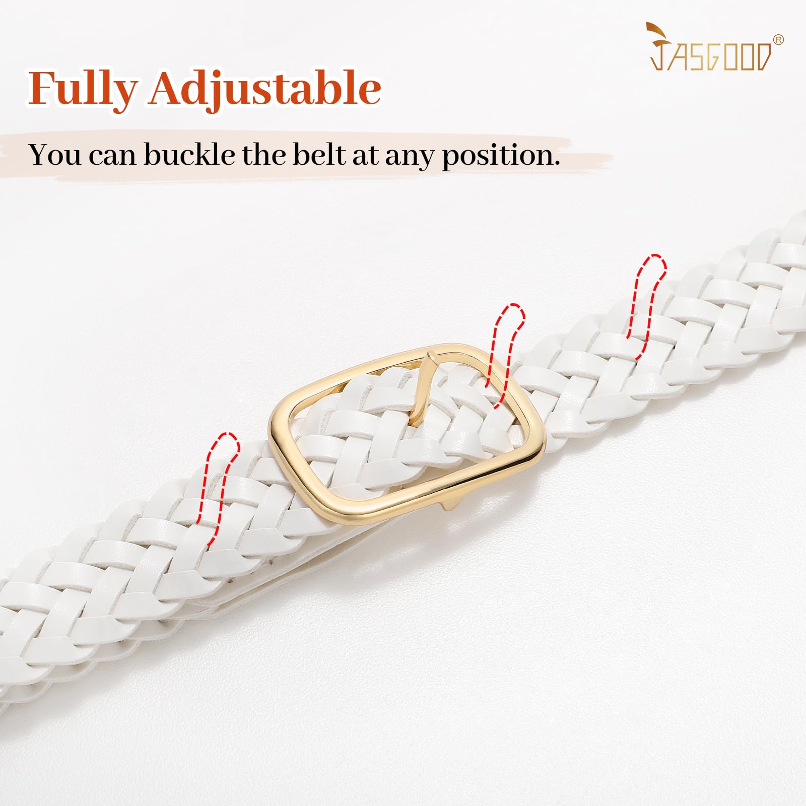 JASGOOD Women's Skinny Leather Braided Belt, Hand-Woven Thin Belt with Gold Buckle for Women for Jeans Pants Dresses