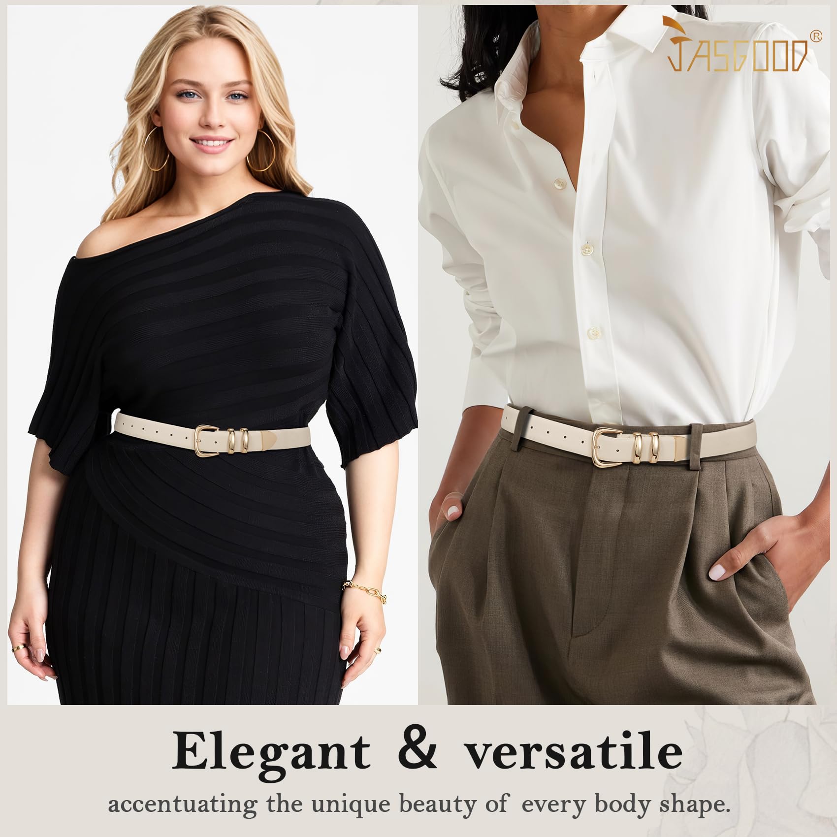 JASGOOD Women's Leather Belts Fashion Leather Waist Belt with Gold Buckle Elegant Ladies Belts for Jeans Dress