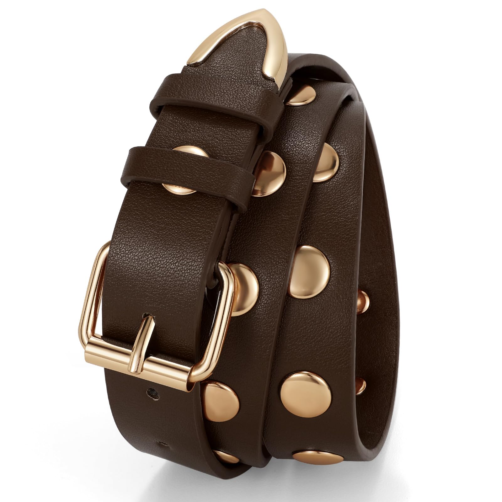 JASGOOD Studded Belt for Women Fashion Leather Belt for Jeans Punk Studded Belt for Ladies Dress Pants