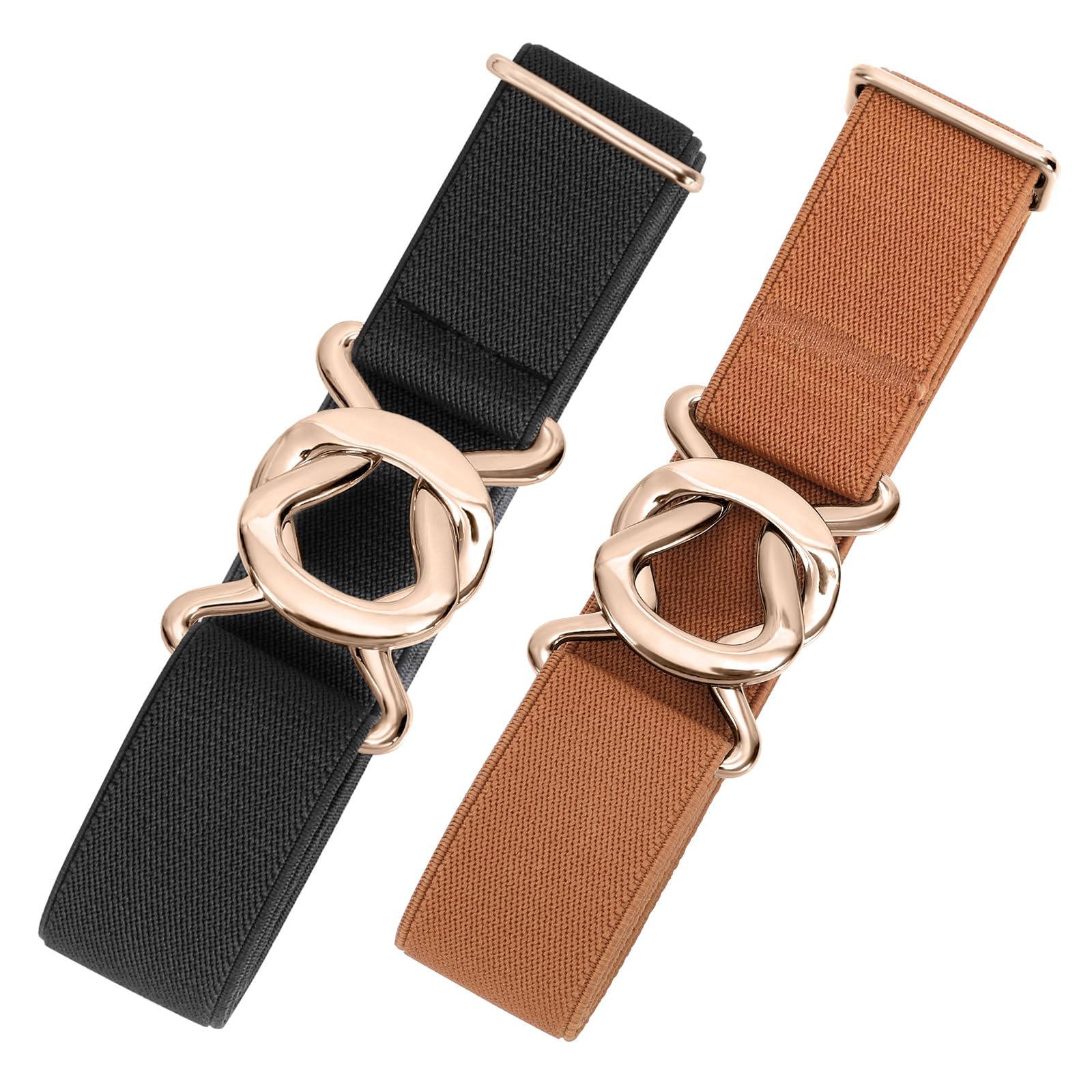 JASGOOD Women No Show Stretch Belt 2 Pack Adjustable Elastic Web Belt with Flat Buckle for Jeans Pants Casual Belts - JASGOOD OFFICIAL