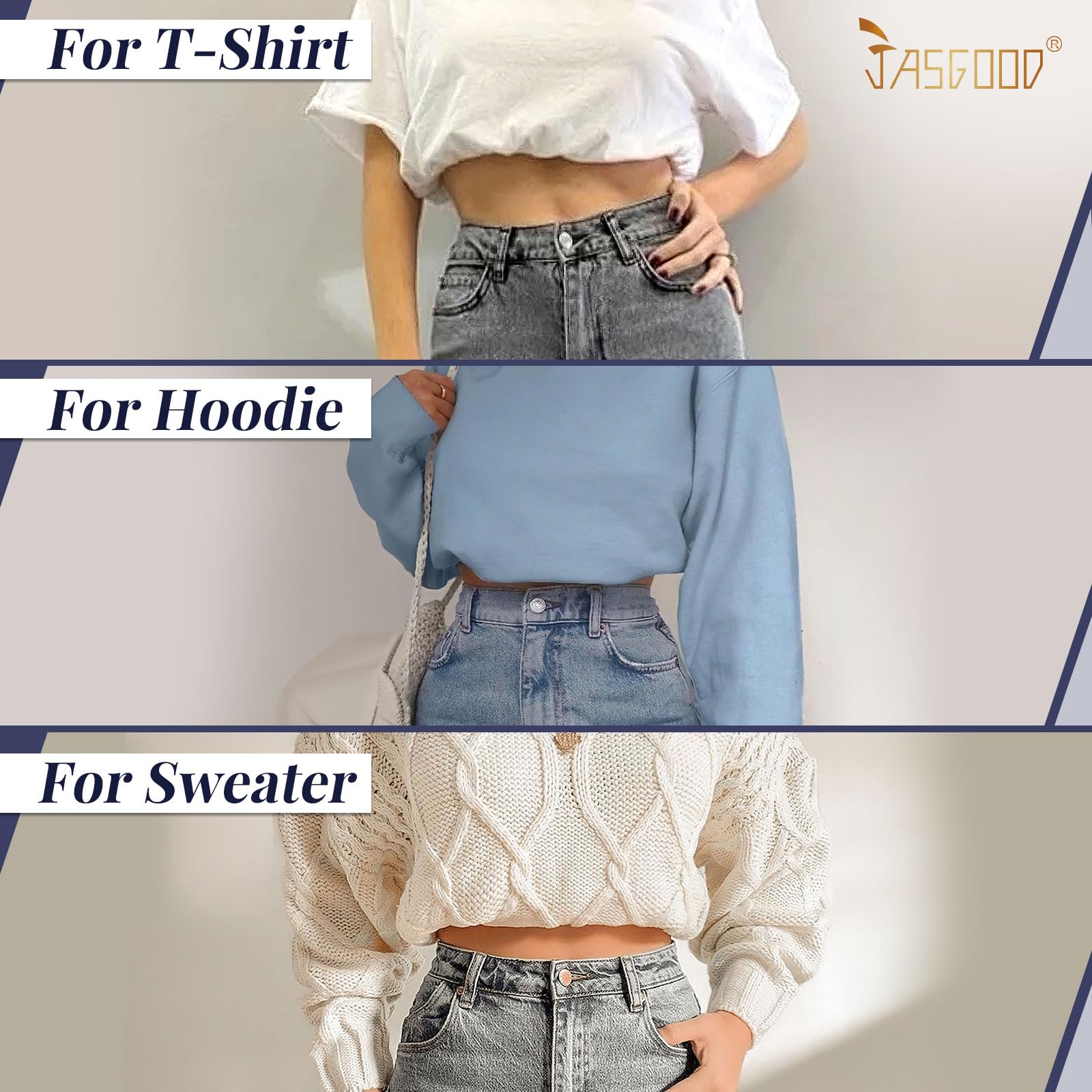 JASGOOD Crop Top Tuck Waist Band Adjustable Band Tucking Sweaters Shirts Stretch Belts for Women Change Style of Tops
