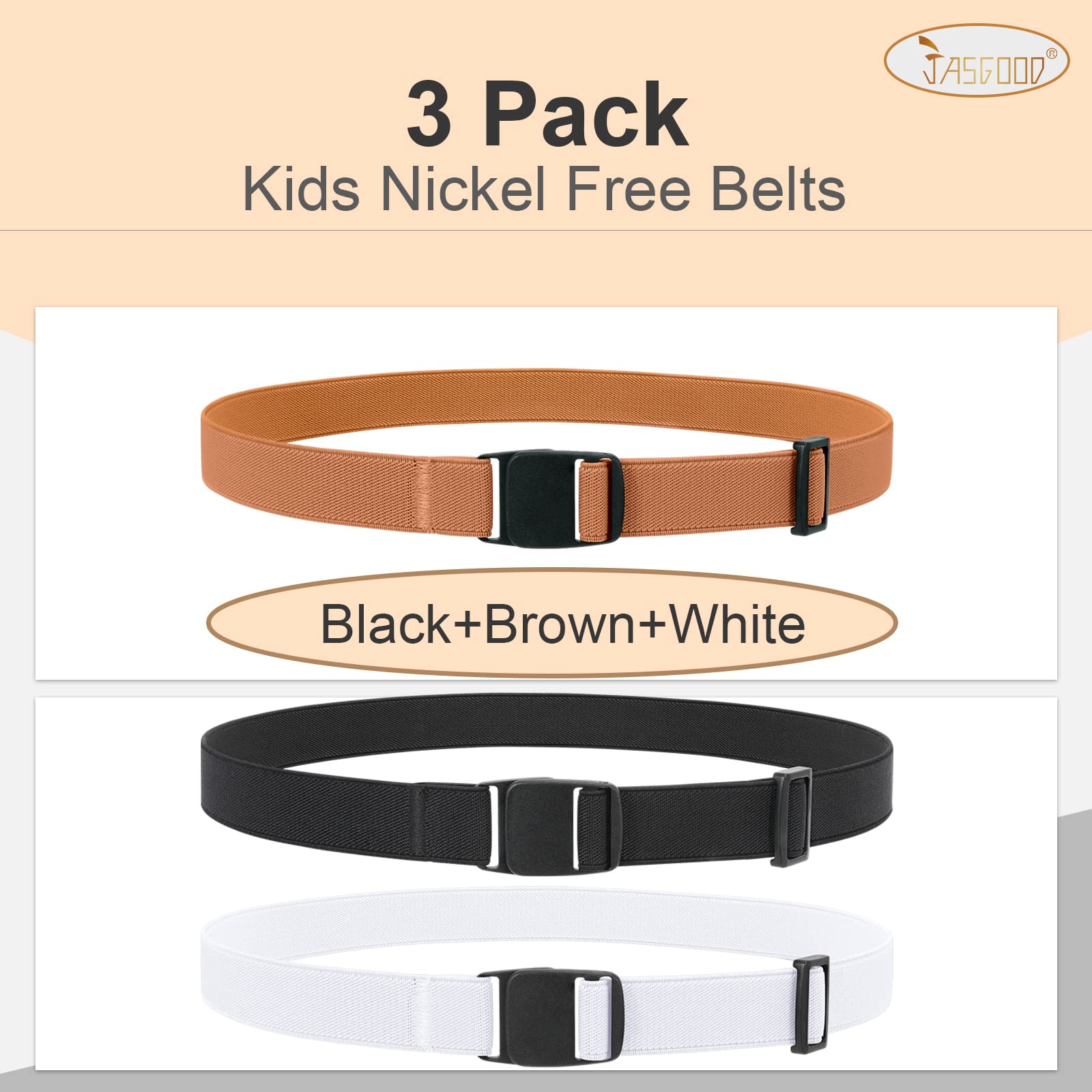 JASGOOD Kids Nickel Free Belts,Adjustable Elastic Belts for Pants Children,Stretch Belts for Boys Girls and Toddlers