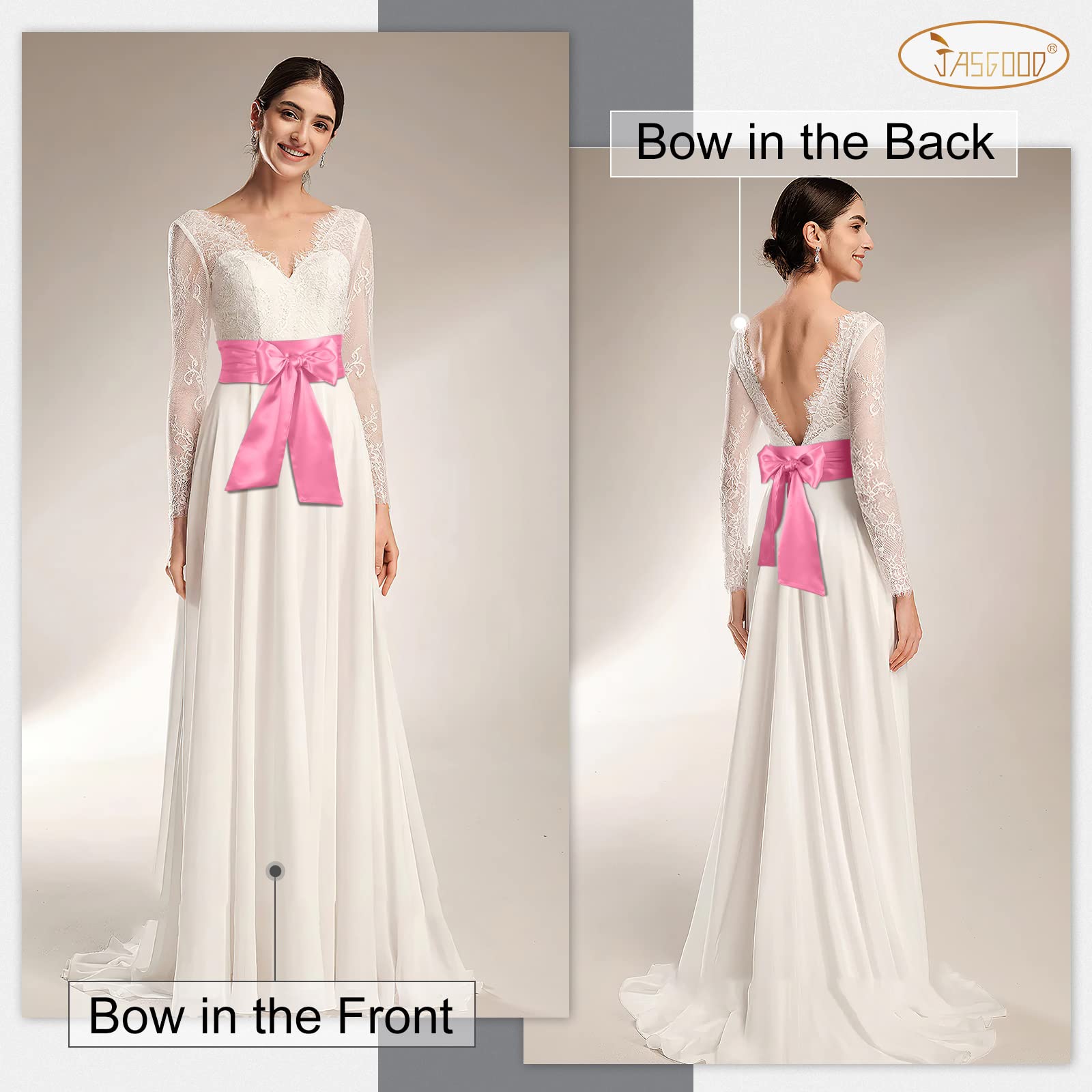 JASGOOD Women Sash Belt for Dress Long Satin Waist Belt for Wedding Party Special Occasion 3.7" Width