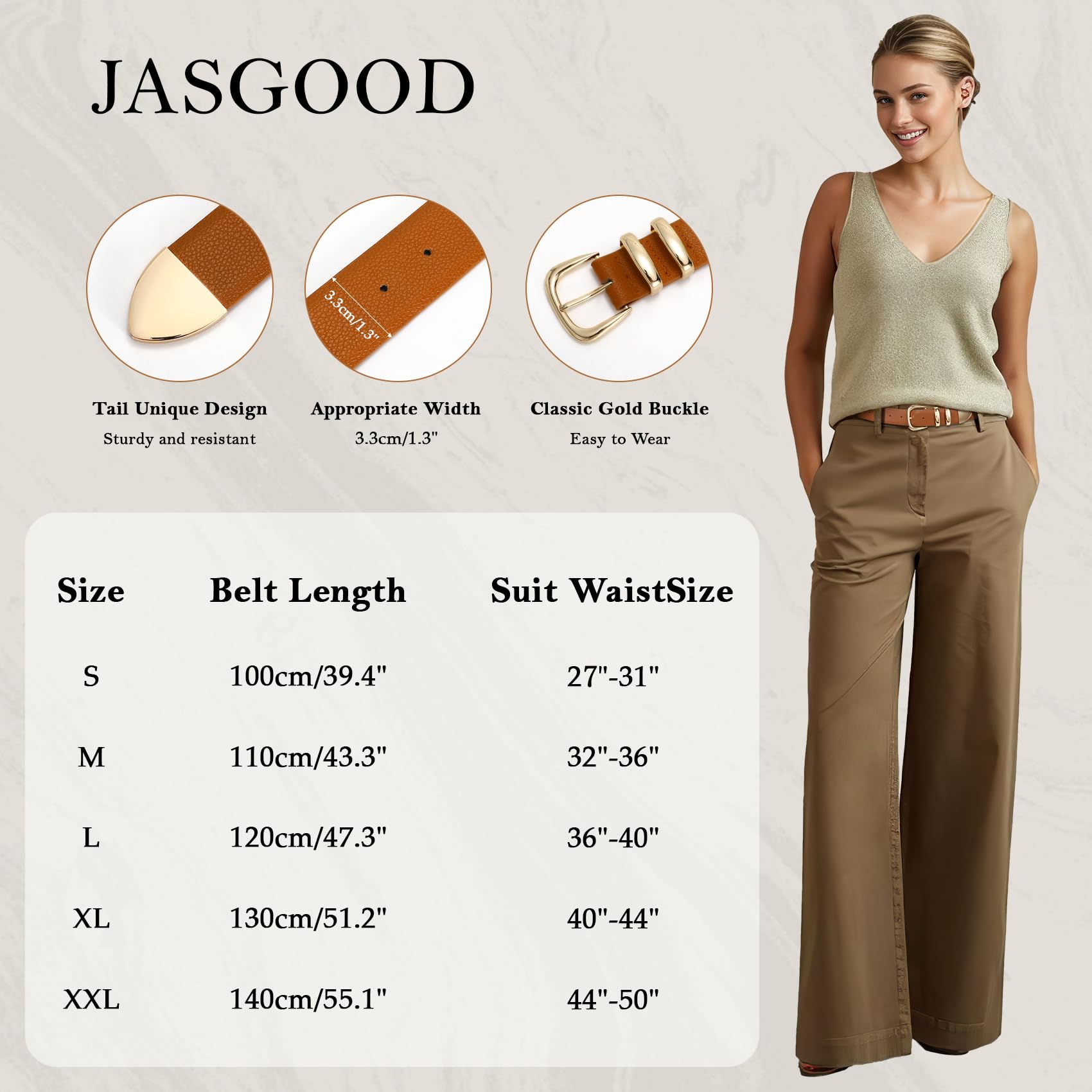 JASGOOD Women's Leather Belts Fashion Leather Waist Belt with Gold Buckle Elegant Ladies Belts for Jeans Dress