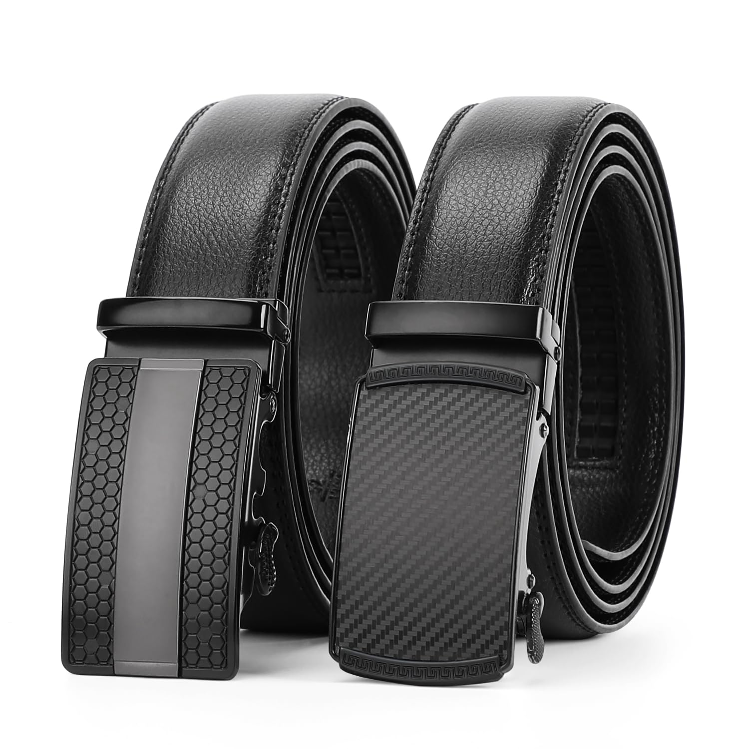 WERFORU Set of 2 Leather Ratchet Dress Belt for Men with Automatic Buckle