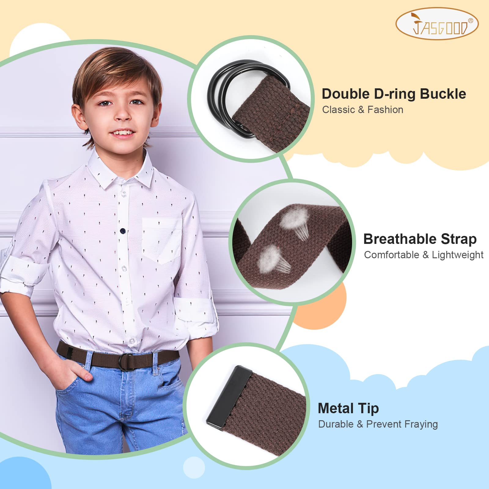 JASGOOD Boy's Canvas Belt Kids Football Belt with Double D-ring Buckle