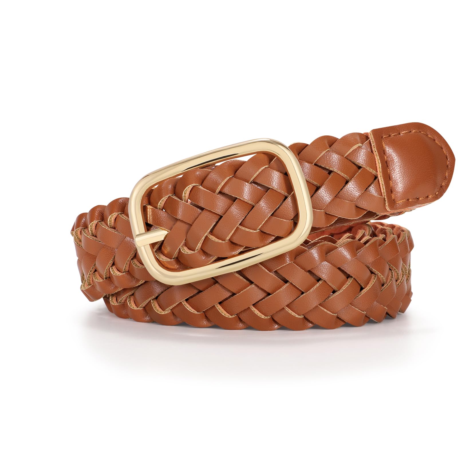 JASGOOD Women's Skinny Leather Braided Belt, Hand-Woven Thin Belt with Gold Buckle for Women for Jeans Pants Dresses