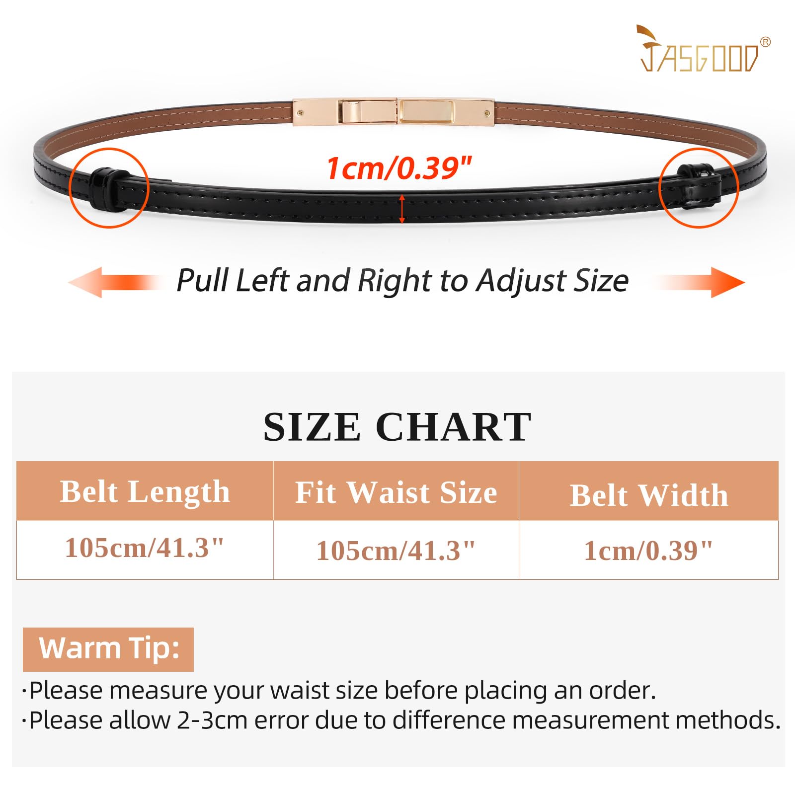 JASGOOD Women's Skinny Leather Belt Patent Ladies Thin Waist Belt for Dress with Metal Buckle