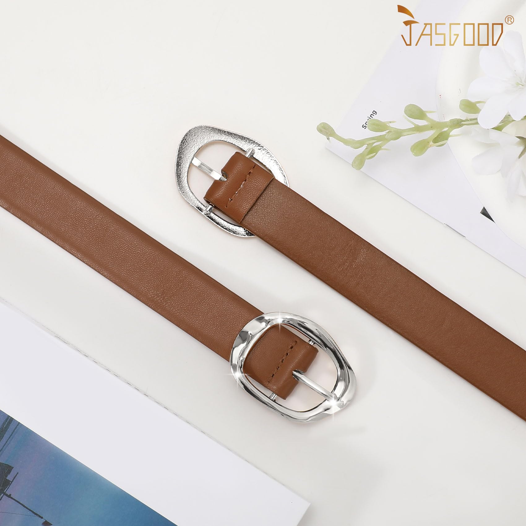 Women Leather Belt for Jeans Pants Ladies Casual Waist Belt Fashion Women Belt with Gold Buckle - JASGOOD OFFICIAL
