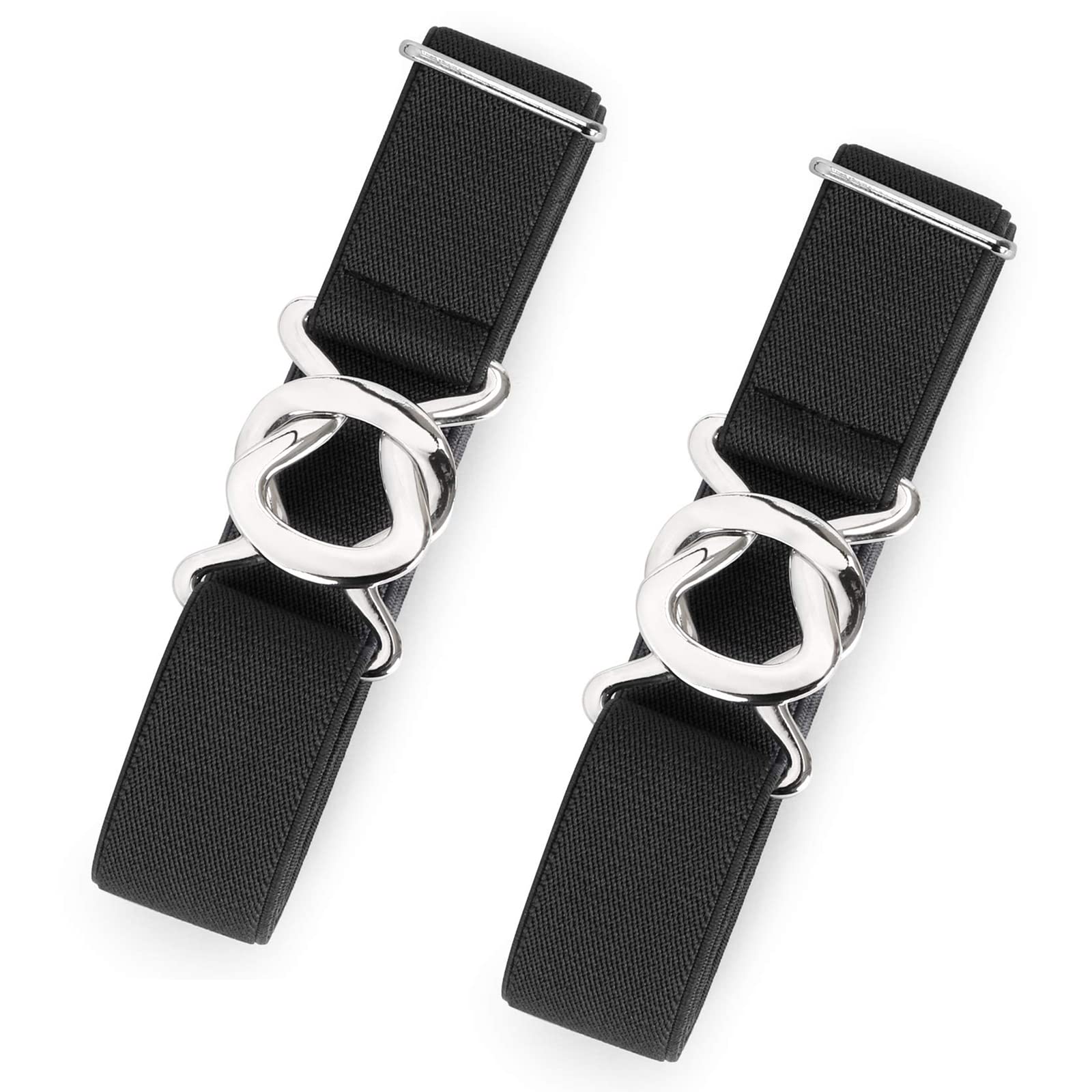JASGOOD Women No Show Stretch Belt 2 Pack Adjustable Elastic Web Belt with Flat Buckle for Jeans Pants Casual Belts - JASGOOD OFFICIAL