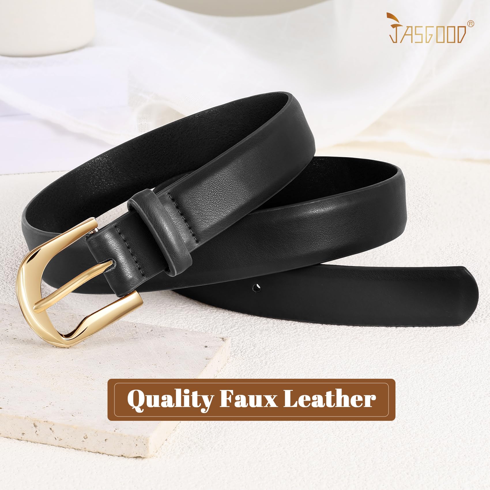 JASGOOD Women Leather Belts Plus Size Faux Leather Belt for Jeans Pants Fashion Ladies Waist Belt with Gold Buckle