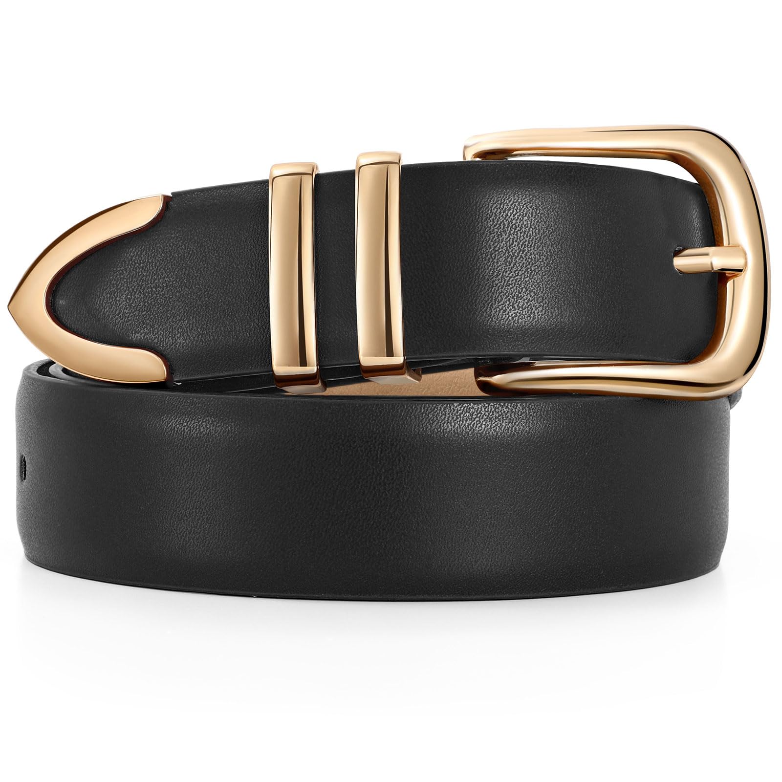 JASGOOD Women Leather Belt with Gold Buckle Ladies Fashion Faux Leather Waist Belt for Jeans Pants - JASGOOD OFFICIAL