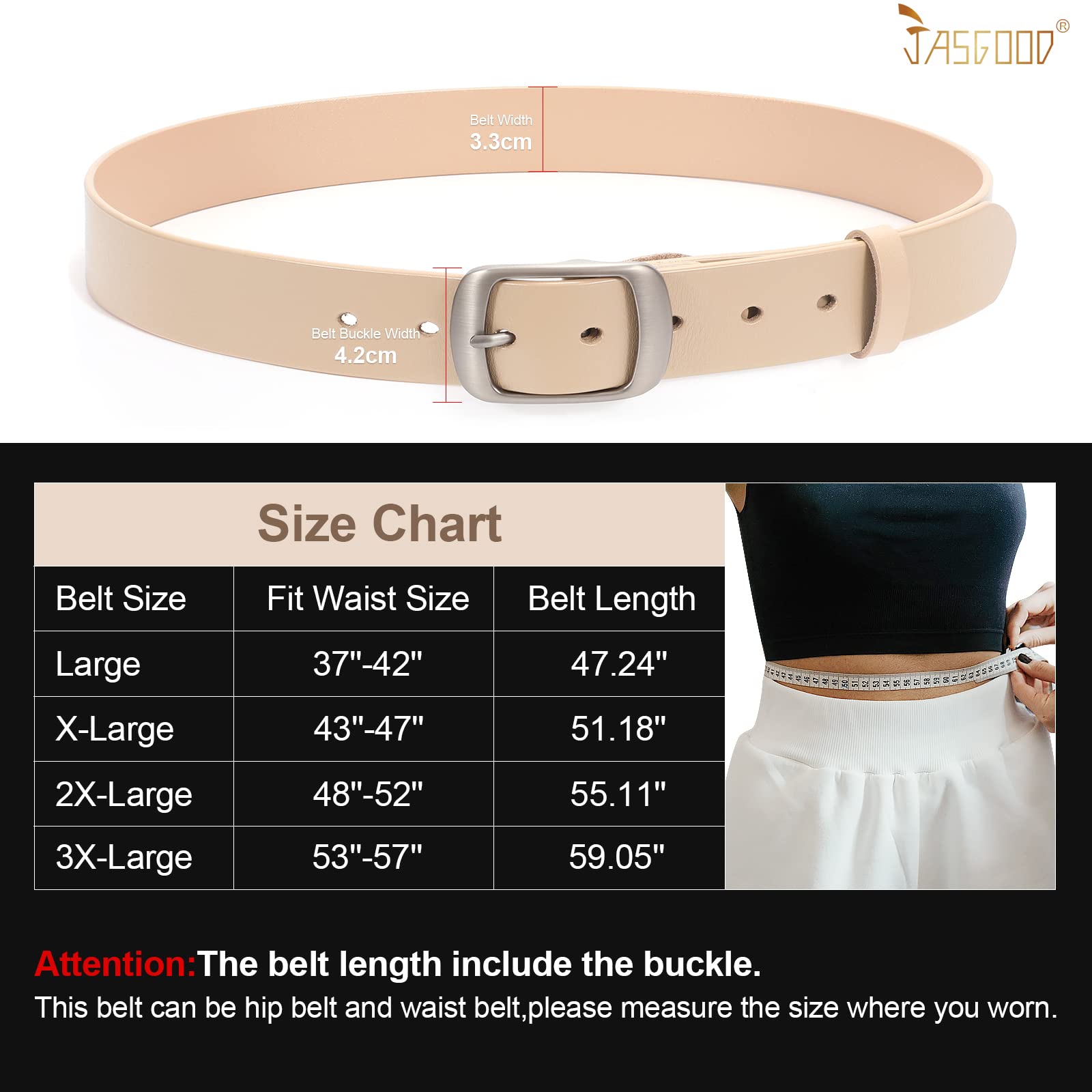 JASGOOD Plus Size Women Leather Belt Black Casual Waist Belt for Jeans Pants with Metal Pin Buckle - JASGOOD OFFICIAL