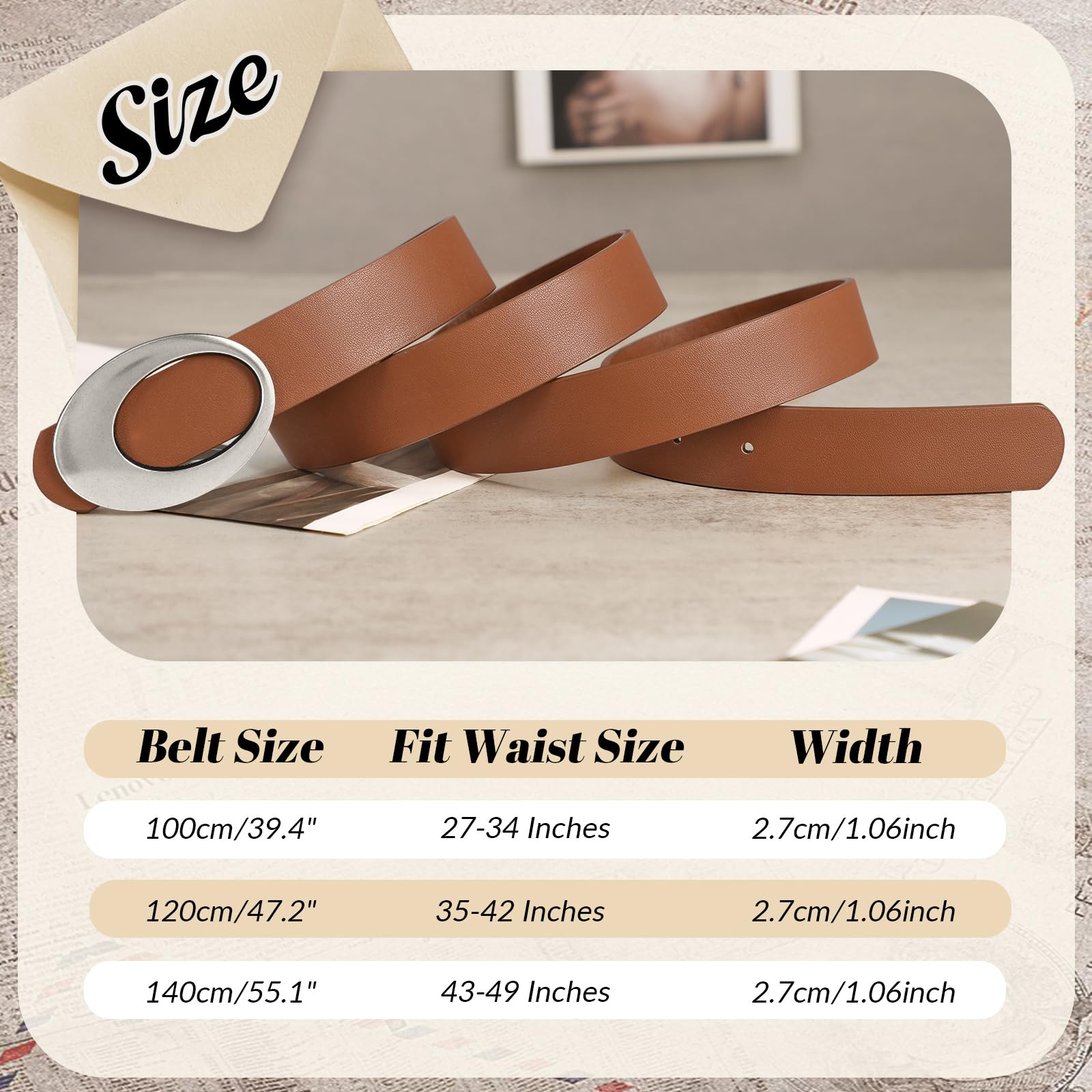 JASGOOD Women Leather Belt with Timeless Oval Silver Buckle Trendy PU Leather Waist Belt for Ladies Jeans Dress Pants