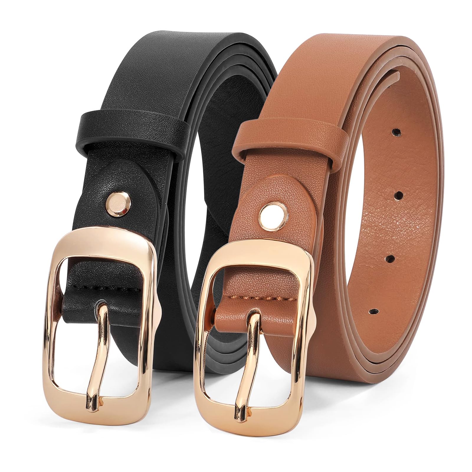 JASGOOD 2 Pack Women Faux Leather Belt, Fashion Ladies Belt with Pin Buckle for Jeans Pants - JASGOOD OFFICIAL