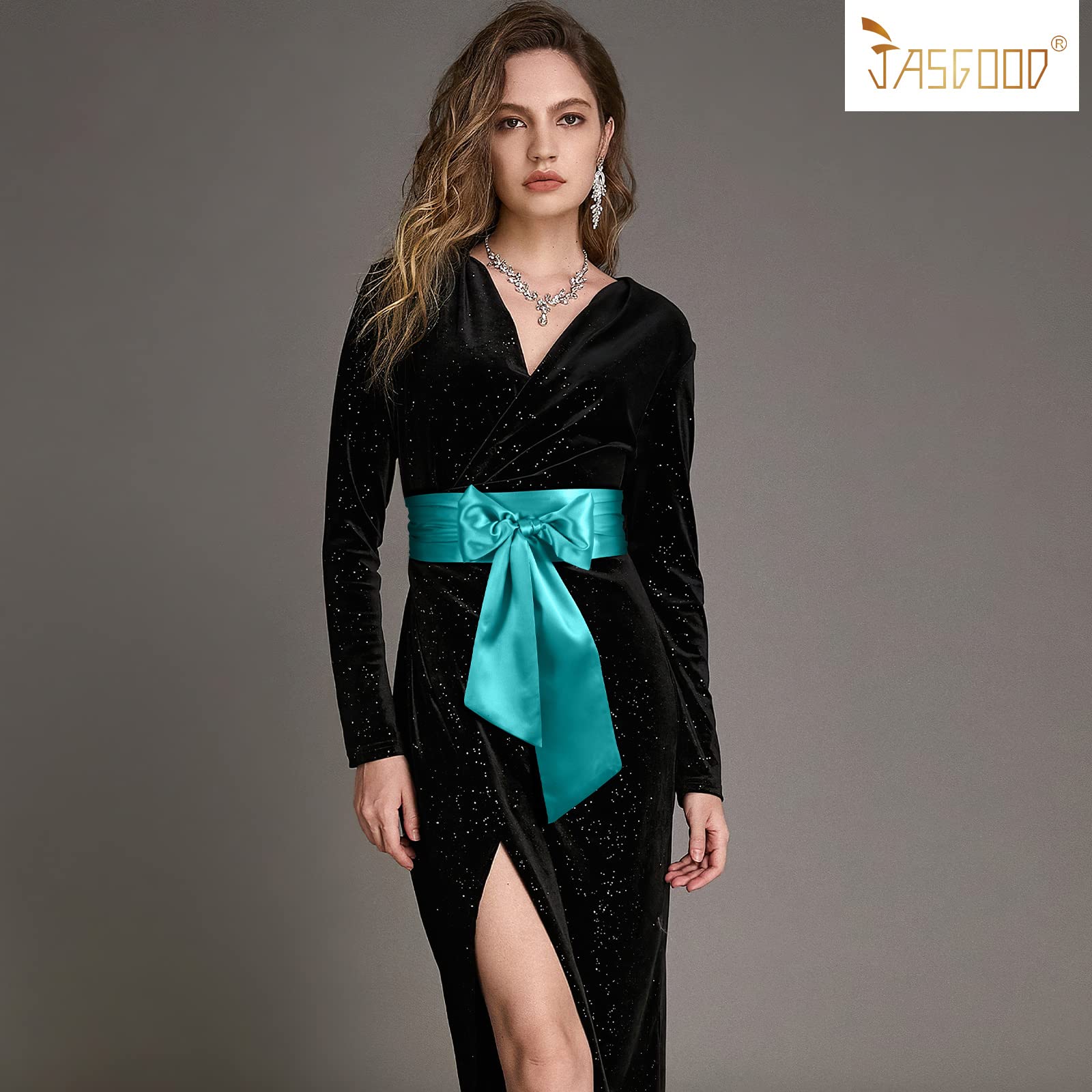 JASGOOD Women Sash Belt for Dress Long Satin Waist Belt for Wedding Party Special Occasion 3.7" Width