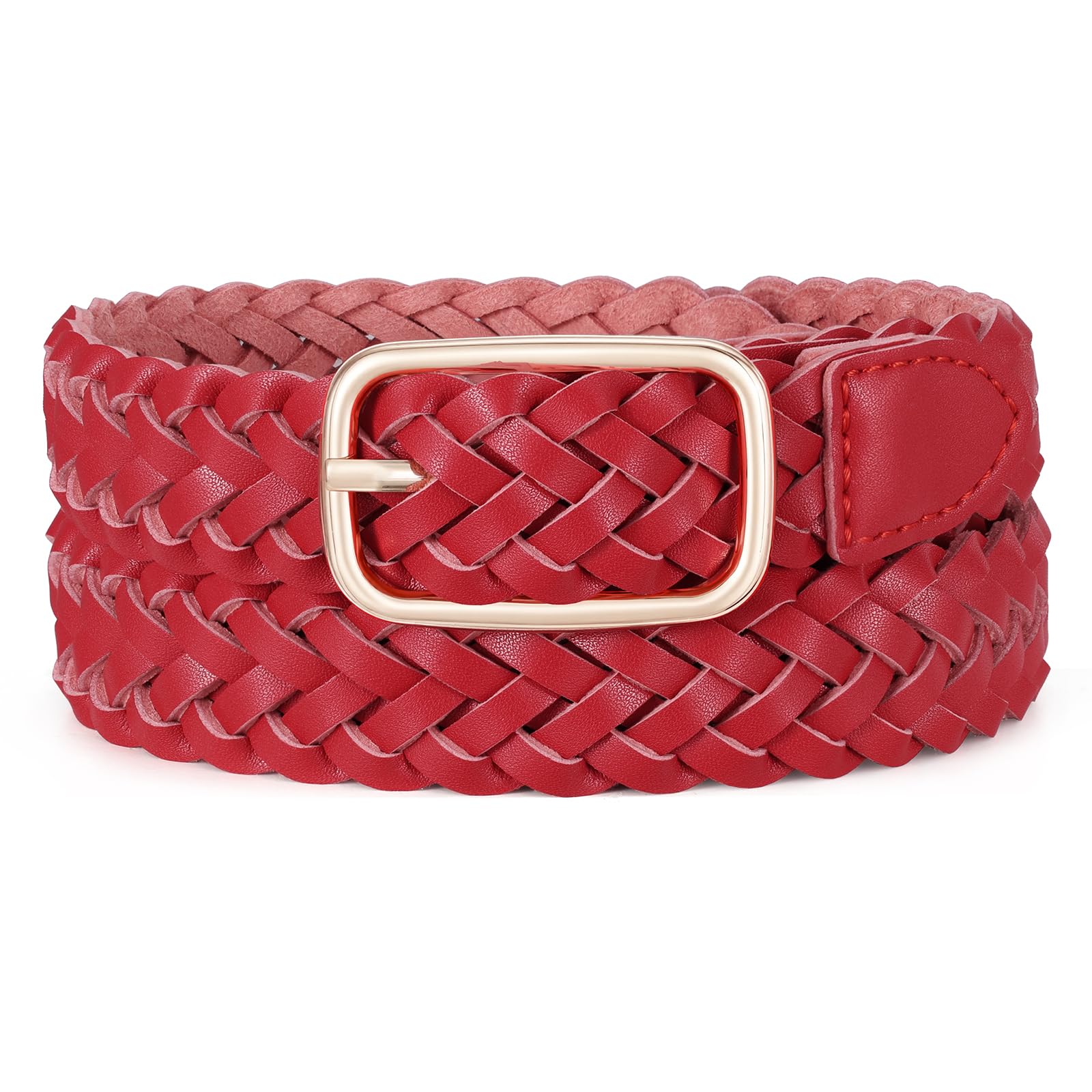 JASGOOD Women's Braided Belt Skinny Woven Belt for Jeans Pants Dresses with Gold Buckle