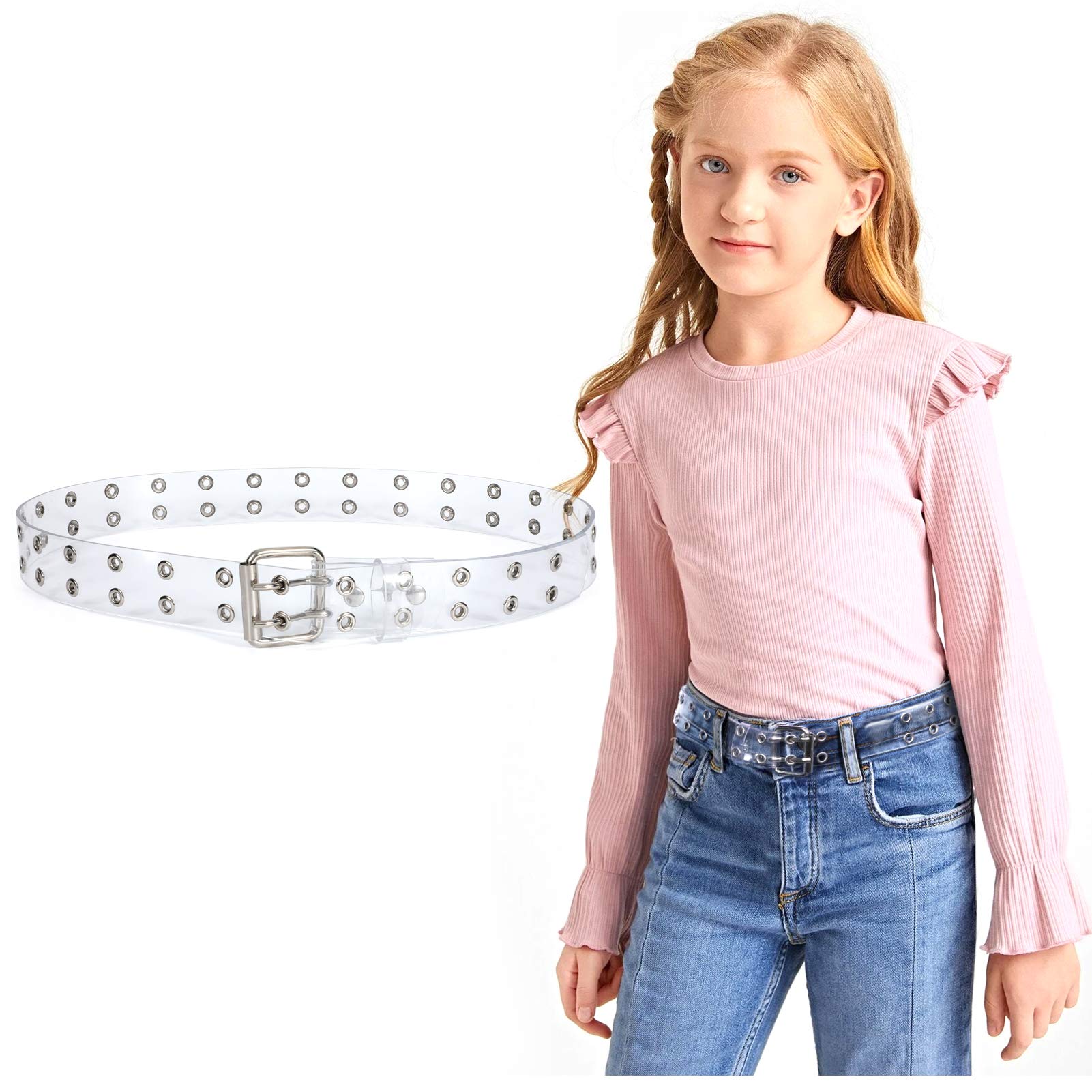 JASGOOD Kids Double Grommet Belt for Girls and Boys, PU Leather Kids Double Studded Holes Belt for Jeans Pants - JASGOOD OFFICIAL