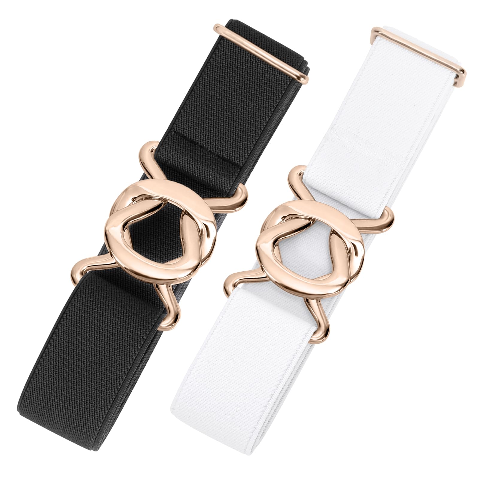 JASGOOD Women No Show Stretch Belt 2 Pack Adjustable Elastic Web Belt with Flat Buckle for Jeans Pants Casual Belts - JASGOOD OFFICIAL