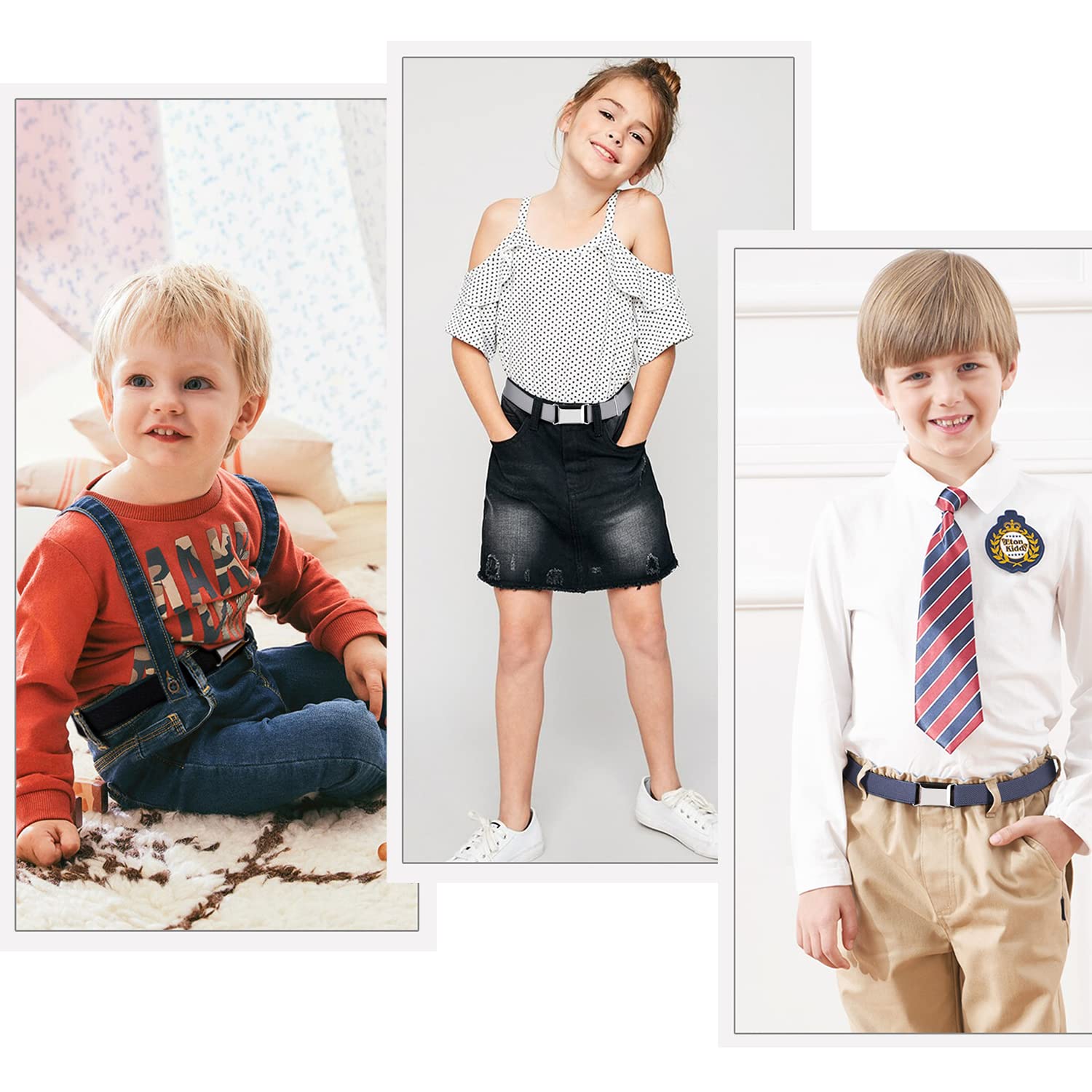 JASGOOD Kids Toddler Belt Elastic Stretch Adjustable Belt for Boys and Girls with Silver Square Buckle 2 Pack