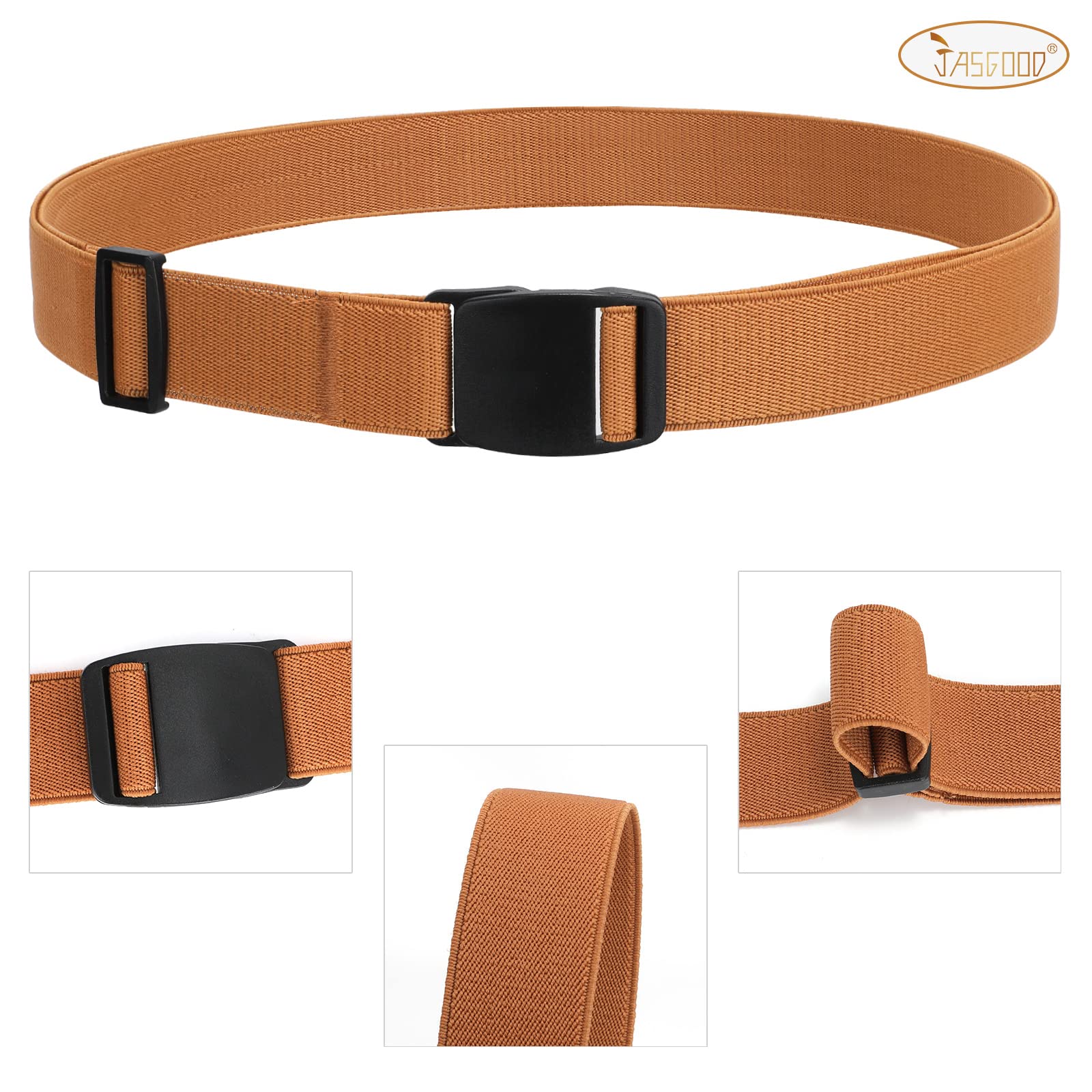 JASGOOD No Show Stretch Belt for Women Easily Adjustable Elastic Flat Buckle Belt