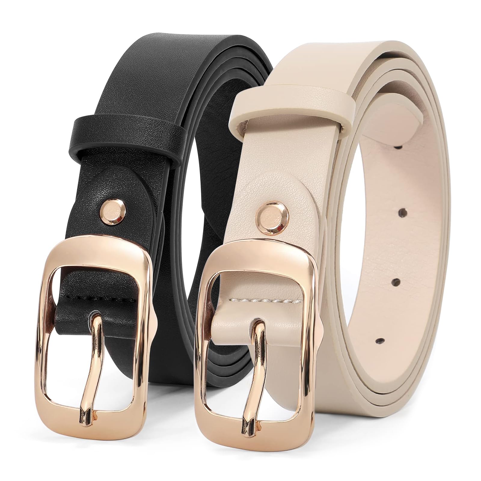 JASGOOD 2 Pack Women Faux Leather Belt, Fashion Ladies Belt with Pin Buckle for Jeans Pants - JASGOOD OFFICIAL