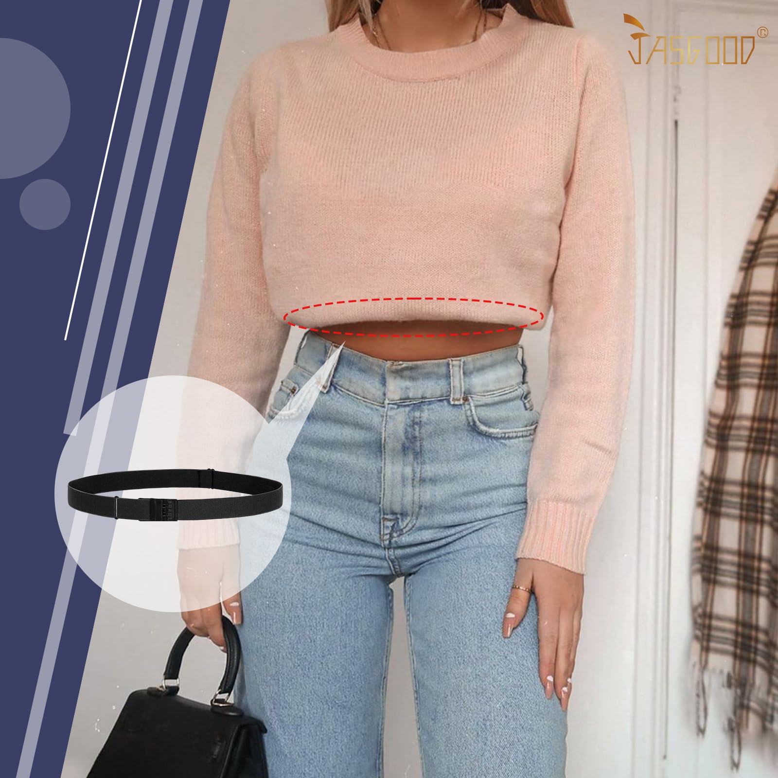 JASGOOD Crop Top Tuck Waist Band Adjustable Band Tucking Sweaters Shirts Stretch Belts for Women Change Style of Tops