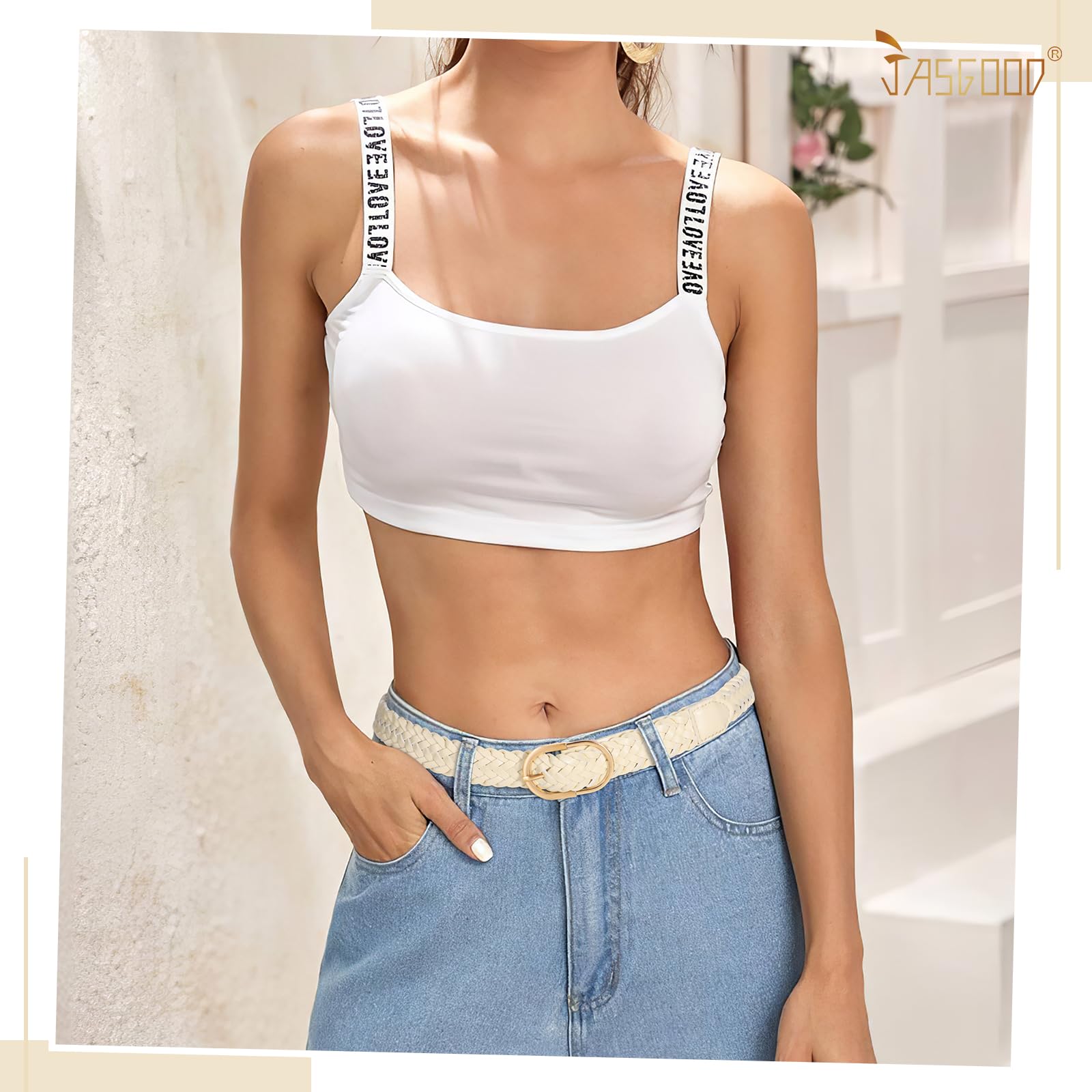 JASGOOD Women's Skinny Leather Braided Belt, Hand-Woven Thin Belt with Gold Buckle for Women for Jeans Pants Dresses