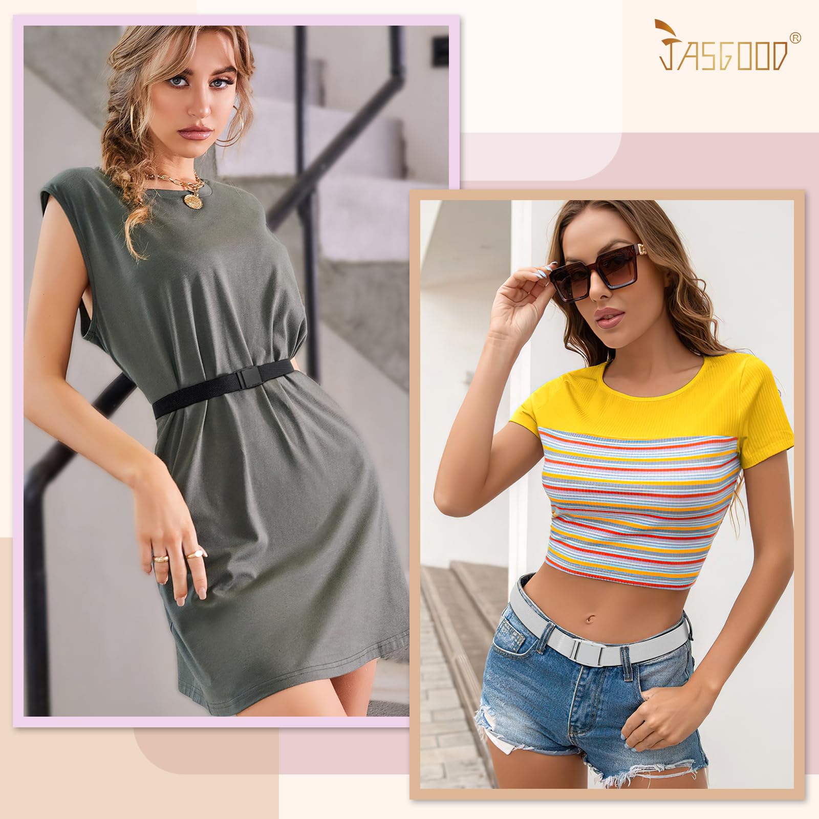 JASGOOD No Show Women Stretch Belt Invisible Elastic Web Strap Belt with Flat Buckle for Jeans Pants Dresses - JASGOOD OFFICIAL