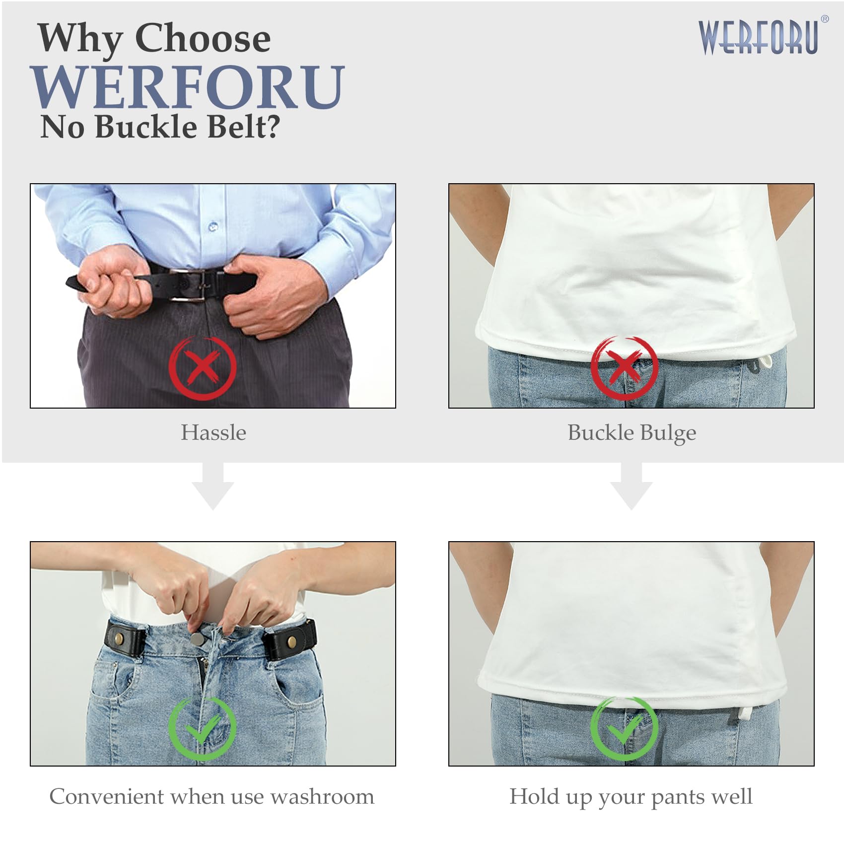 WERFORU No Buckle Stretch Belt for Women and Men Elastic Waist Belt up to 72 Inches for Jeans Pants - JASGOOD OFFICIAL
