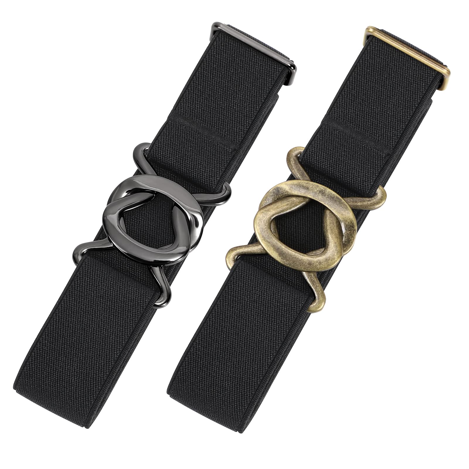JASGOOD Women No Show Stretch Belt 2 Pack Adjustable Elastic Web Belt with Flat Buckle for Jeans Pants Casual Belts - JASGOOD OFFICIAL