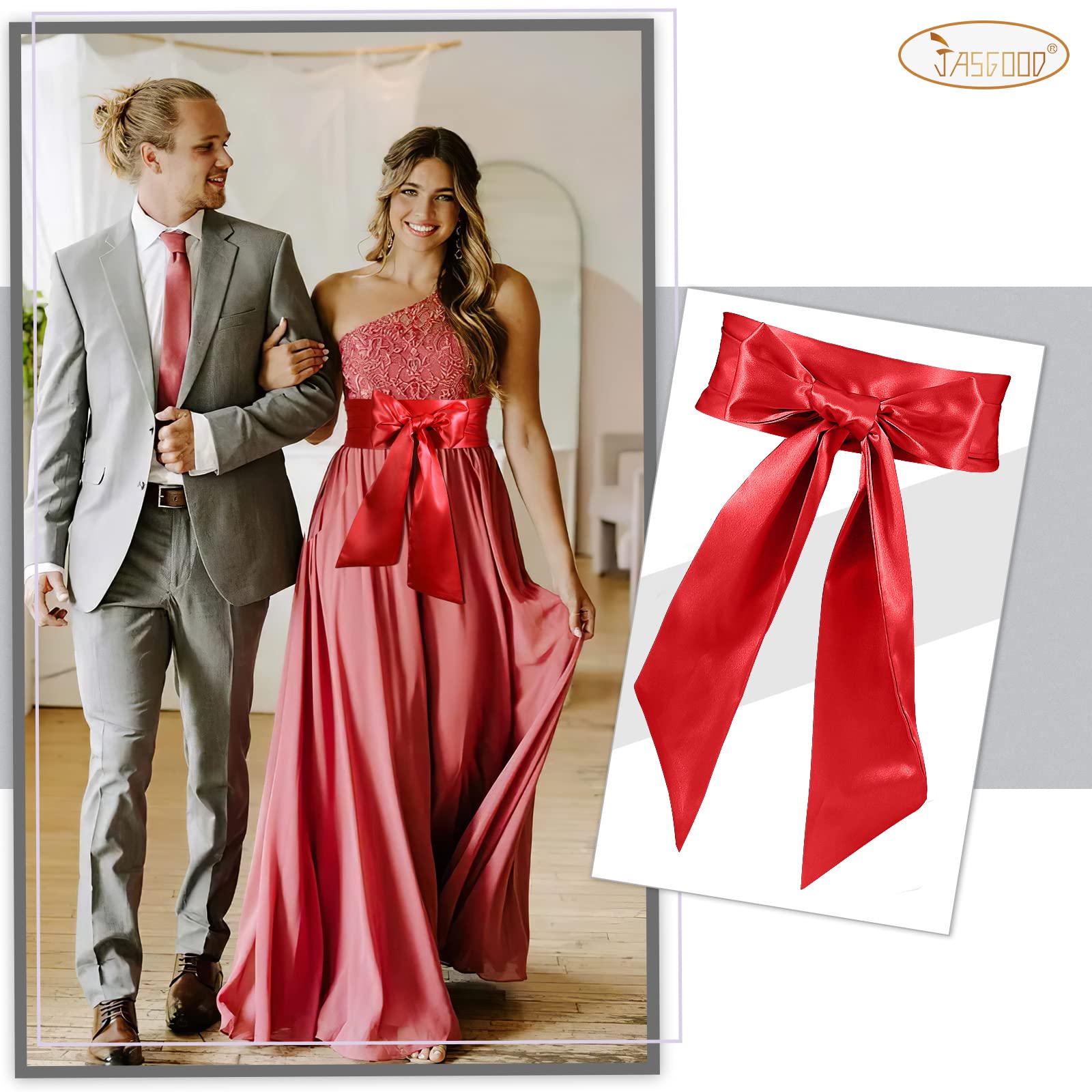 JASGOOD Women Sash Belt for Dress Long Satin Waist Belt for Wedding Party Special Occasion 3.7" Width