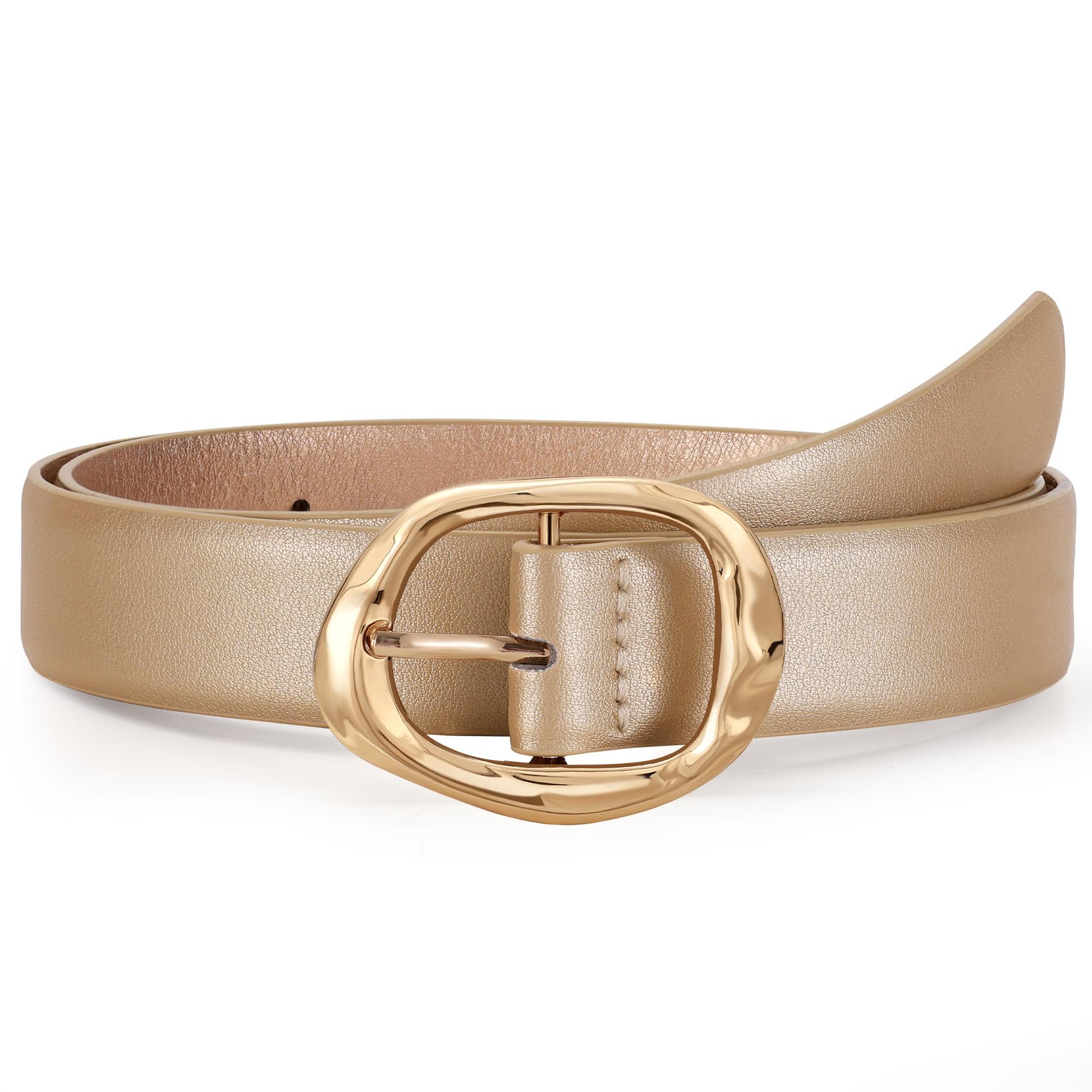 Women Leather Belt for Jeans Pants Ladies Casual Waist Belt Fashion Women Belt with Gold Buckle - JASGOOD OFFICIAL