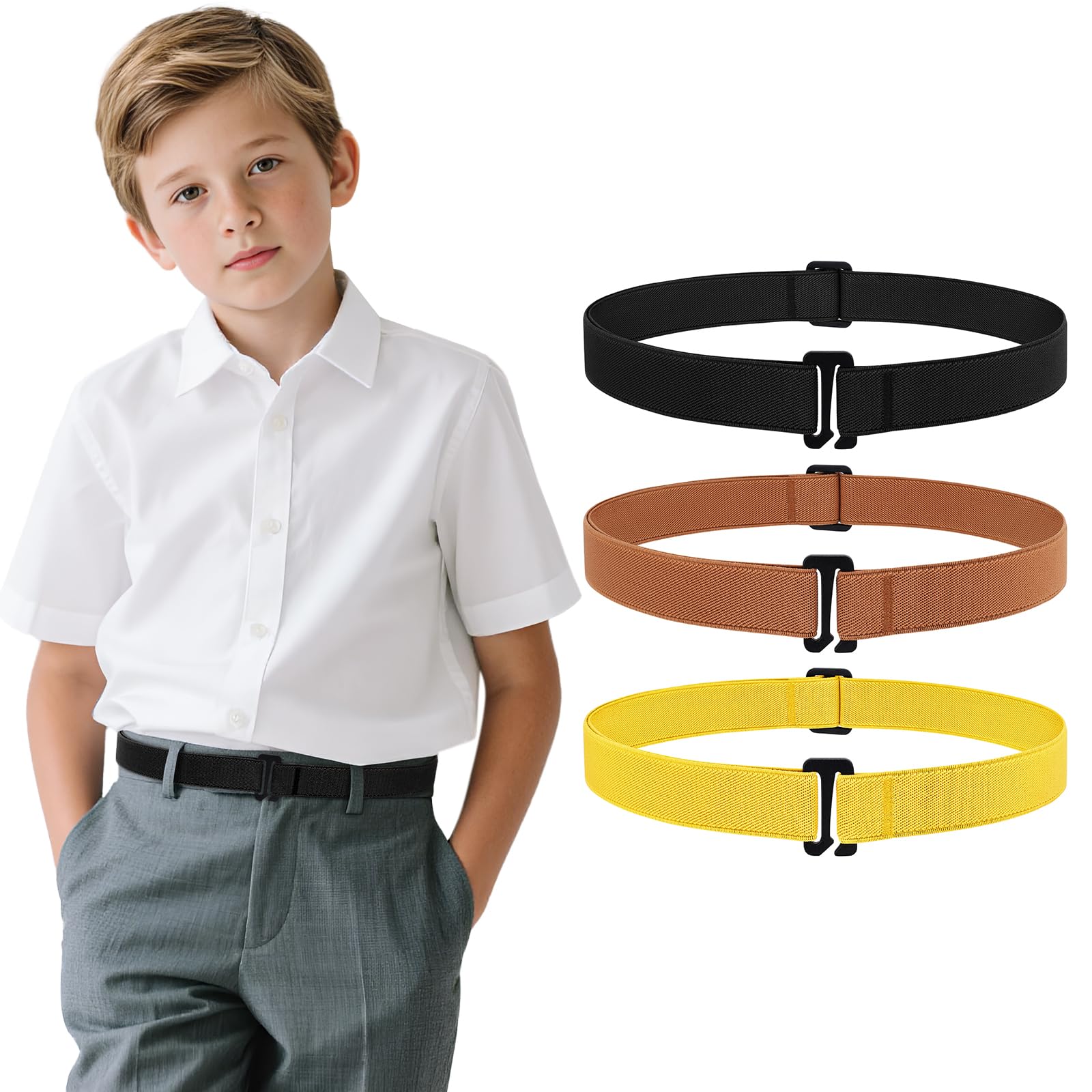 JASGOOD 3 Pack Kids No Show Stretch Belt for Boys Girls Jeans invisible Nickel Free Elastic Belt with Flat Buckle