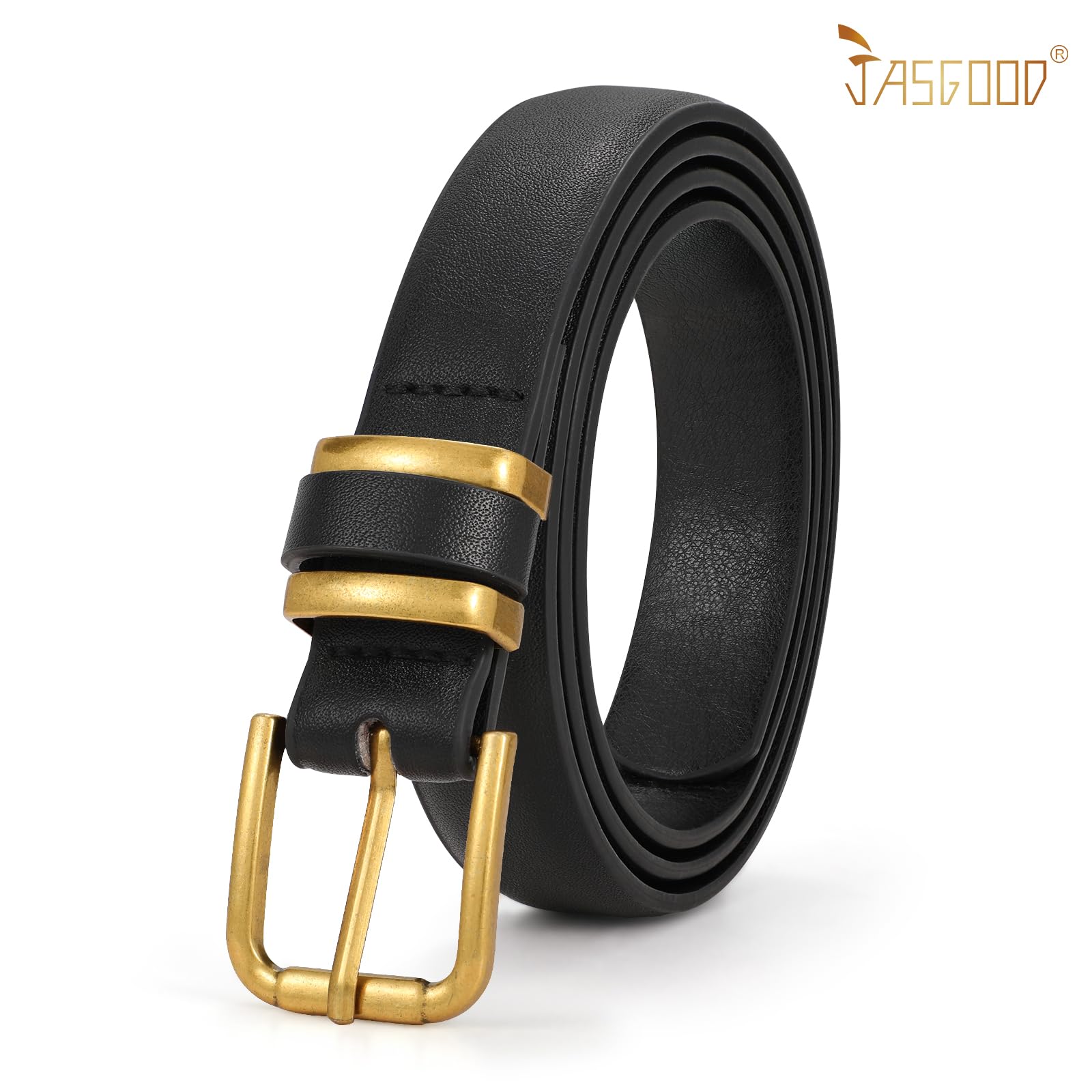 JASGOOD 3 Pack Women's Leather Belts for Jeans Dress Pants Trendy Belts with Gold Buckle