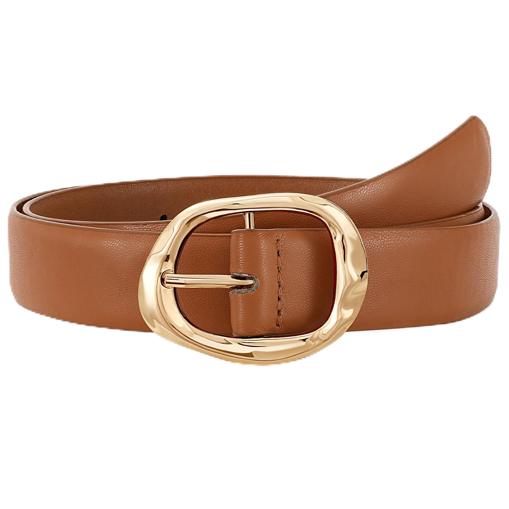 Women Leather Belt for Jeans Pants Ladies Casual Waist Belt Fashion Women Belt with Gold Buckle - JASGOOD OFFICIAL