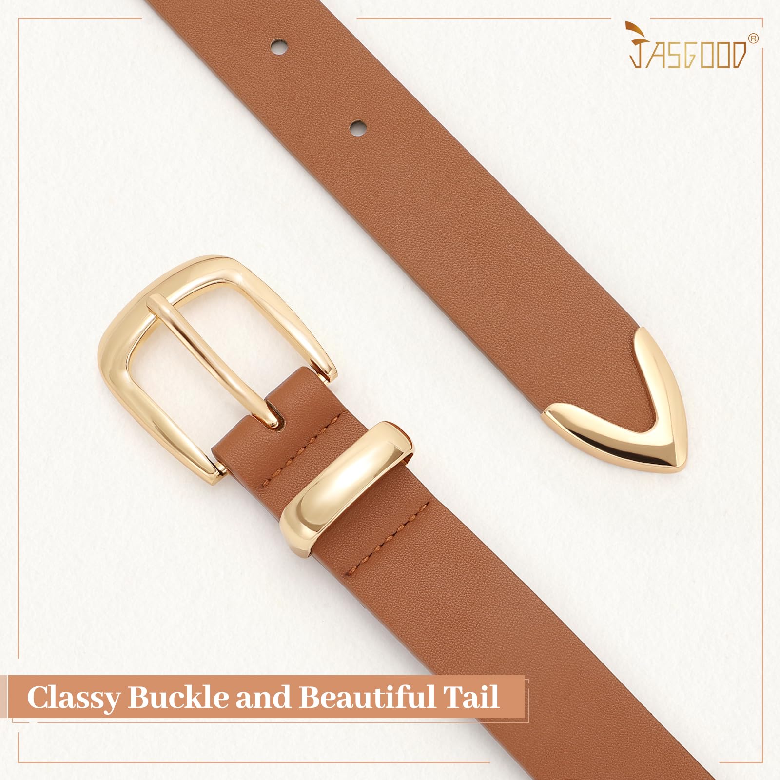 JASGOOD Women's Fashion Leather Belt Ladies Gold Buckle Leather Belt for Jeans Pants Dresses