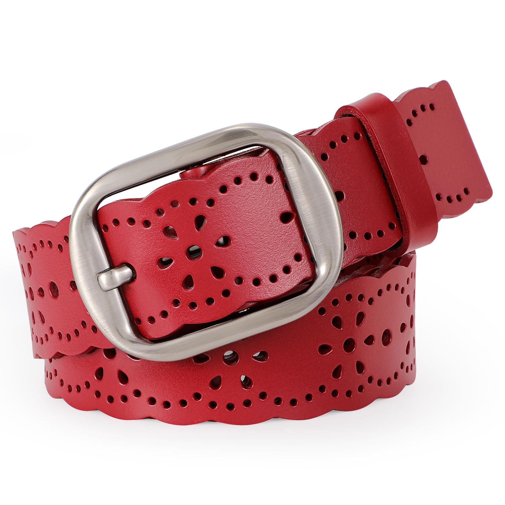 JASGOOD Women's Hollow Flower Genuine Leather Belt for Jeans Pants Wide Belt for Ladies - JASGOOD OFFICIAL