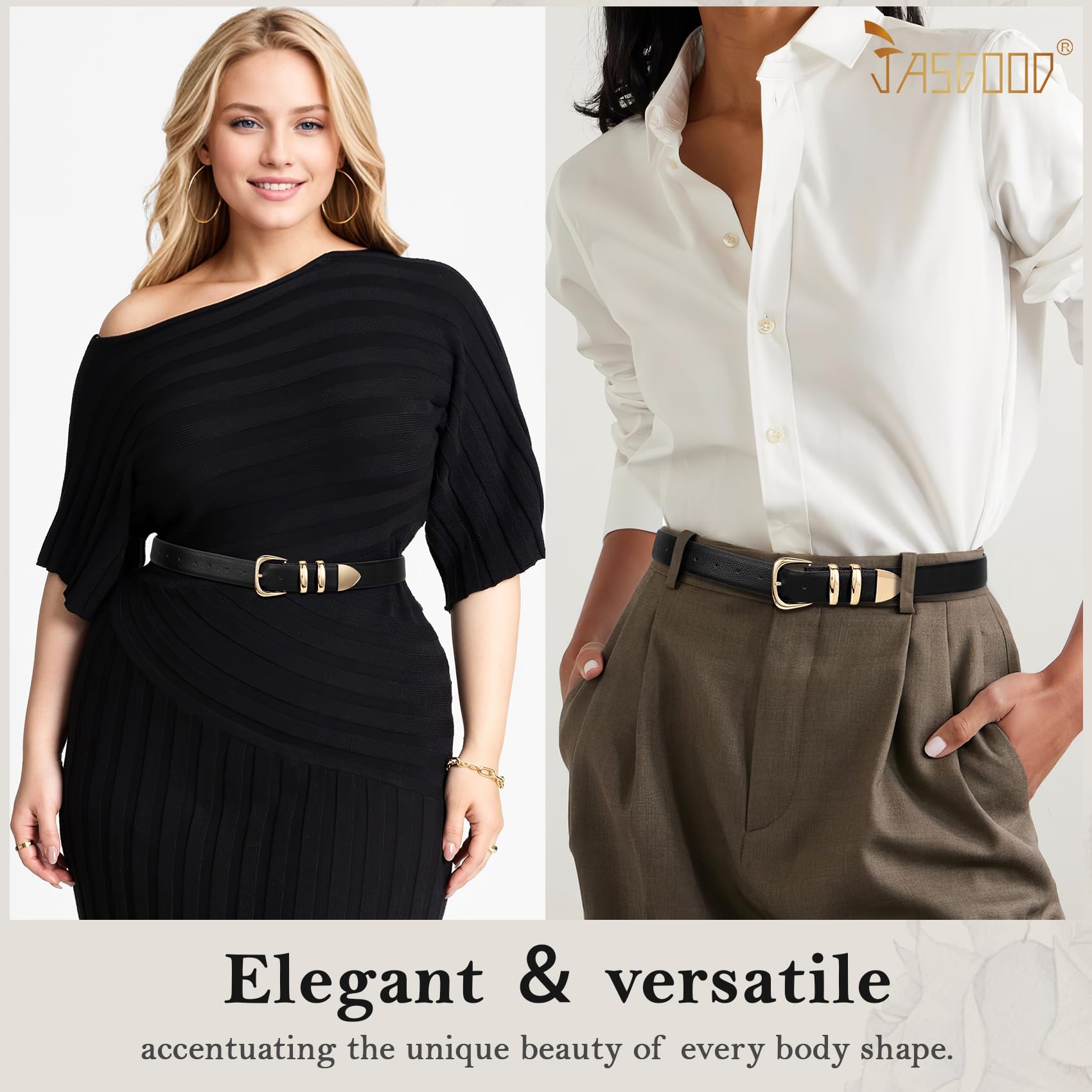 JASGOOD Women's Leather Belts Fashion Leather Waist Belt with Gold Buckle Elegant Ladies Belts for Jeans Dress