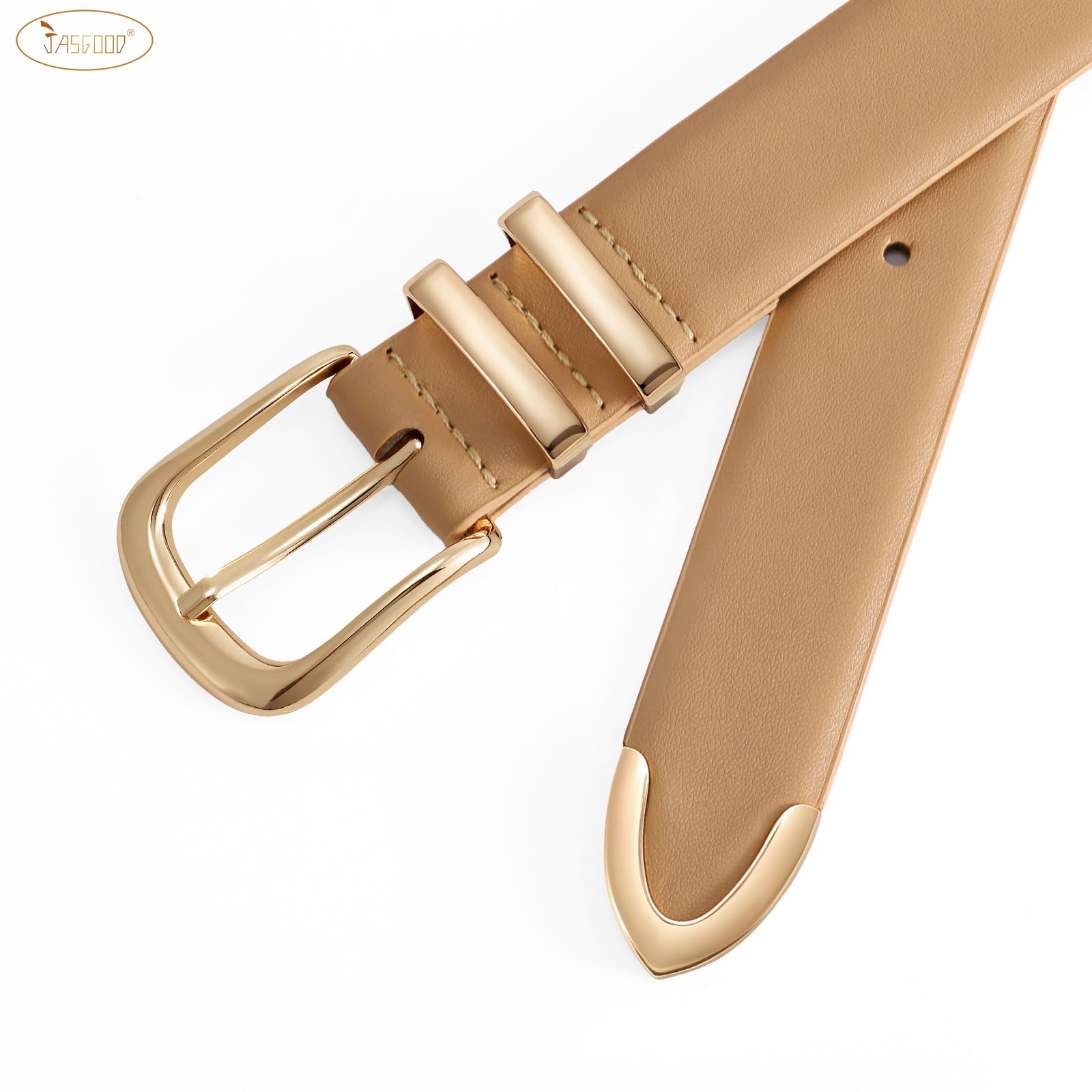 JASGOOD Women Leather Belt with Gold Buckle Ladies Fashion Faux Leather Waist Belt for Jeans Pants - JASGOOD OFFICIAL