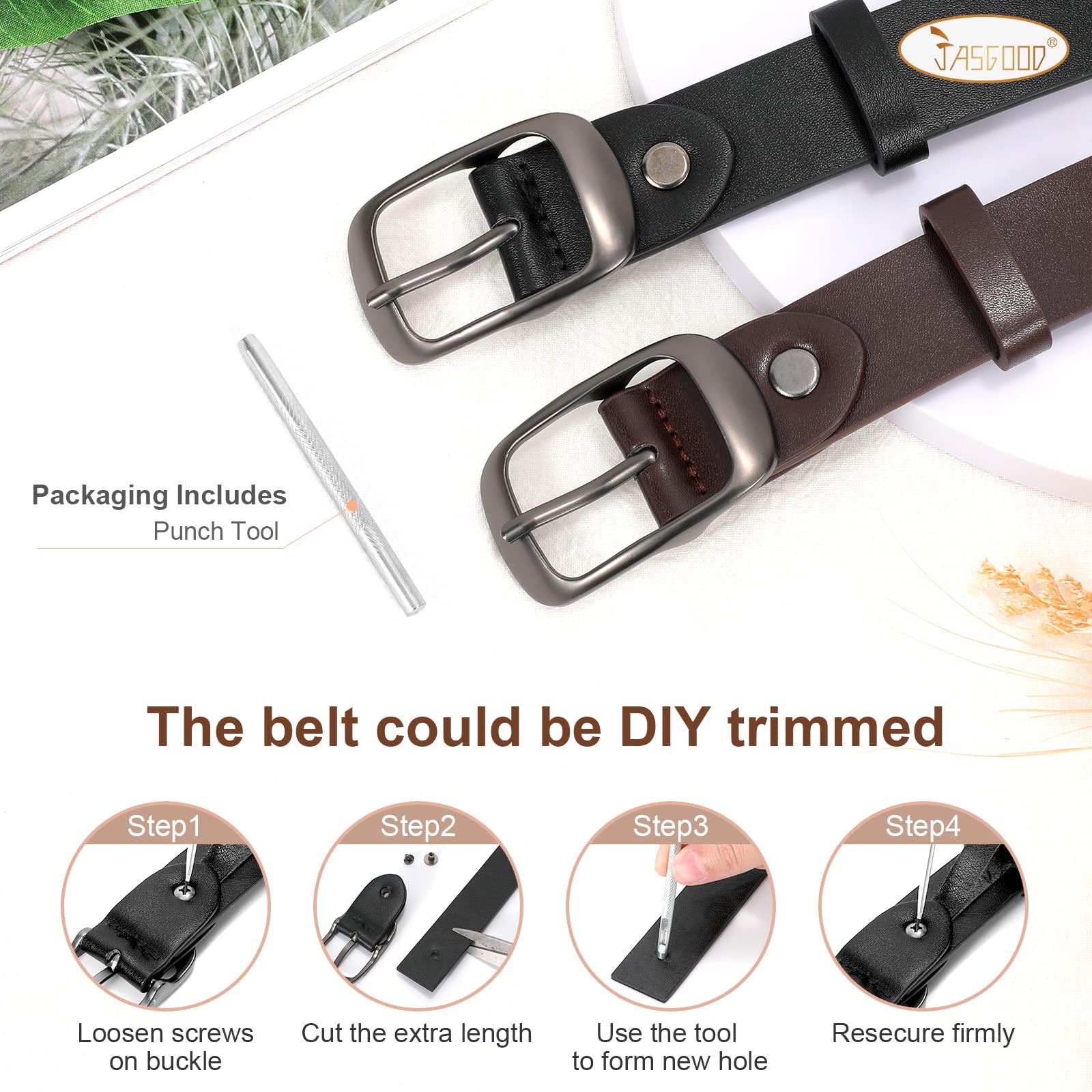 JASGOOD 2 Pack Women Faux Leather Belt, Fashion Ladies Belt with Pin Buckle for Jeans Pants - JASGOOD OFFICIAL